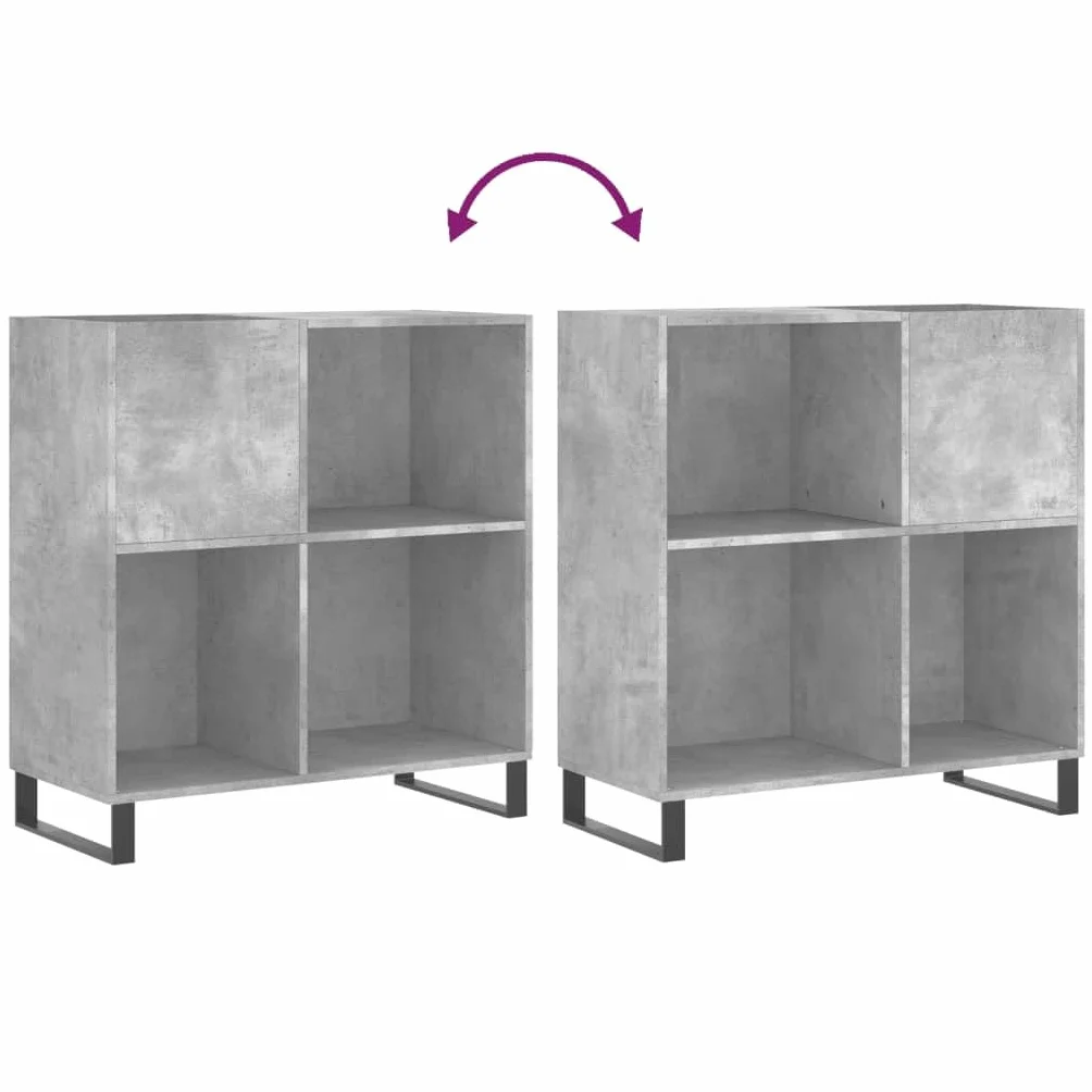 Szafa panelowa, betonowa szara z materiału drewnopochodnego z żelaznymi nogami, 84,5 x 38 x 89 cm, przestronna szafka winylowa na płyty winylowe, stabilny mebel do salonu i kina domowego