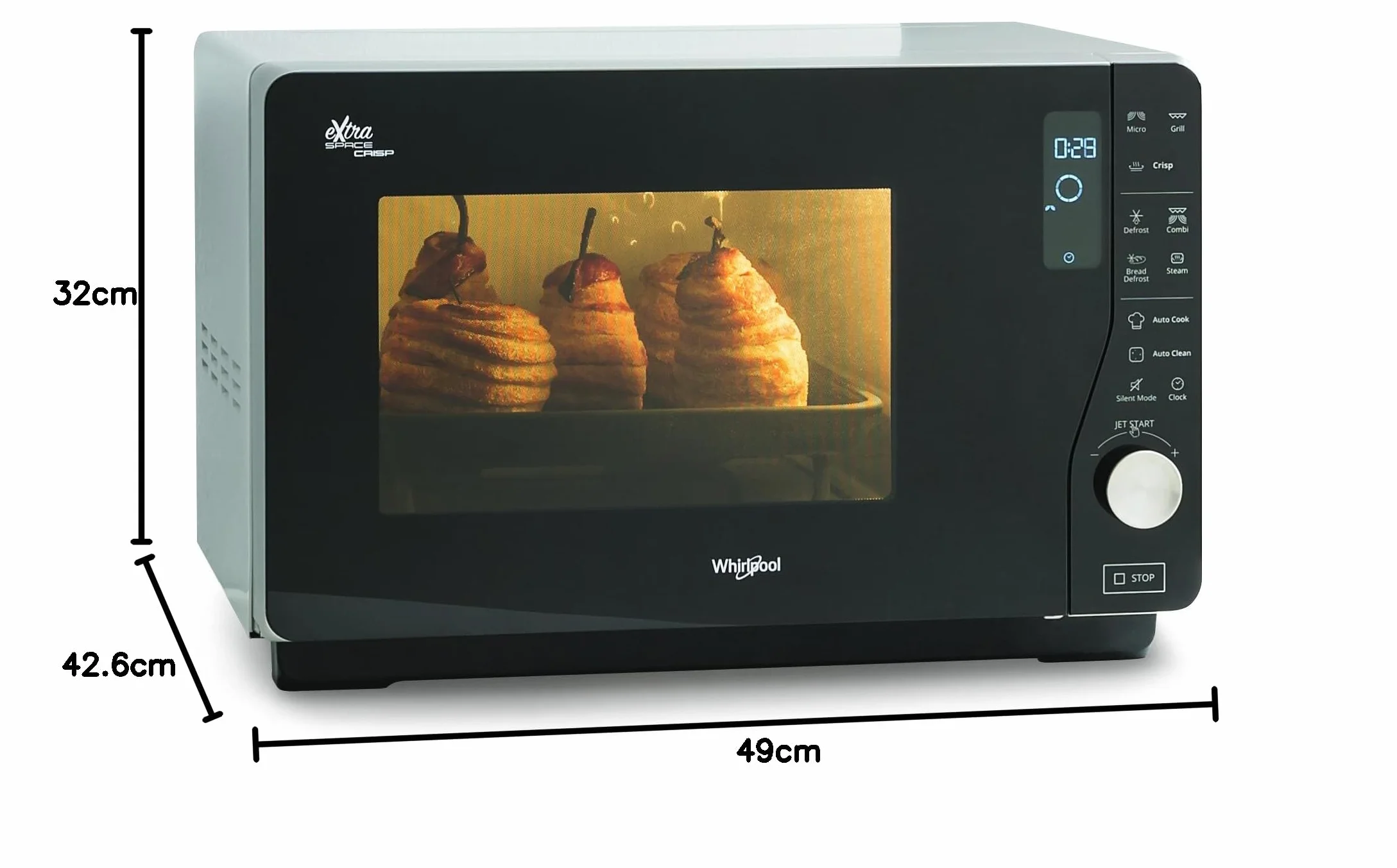Whirlpool MWF 427 SL kuchenka mikrofalowa Extra Space + grill, pojemność 25 l, kolor srebrny, z steamerem, wysoki grill, płaski ruszt i wysoki ruszt Crisp + uchwyt, 800 + 1000 W