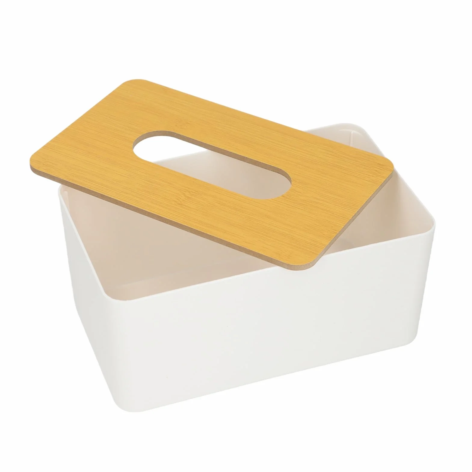 Pudełko na Chusteczki z Bambusa, Kwadratowe, Zdejmowana Osłona, Plastikowy Organizer do Przechowywania, 13.5x13 cm