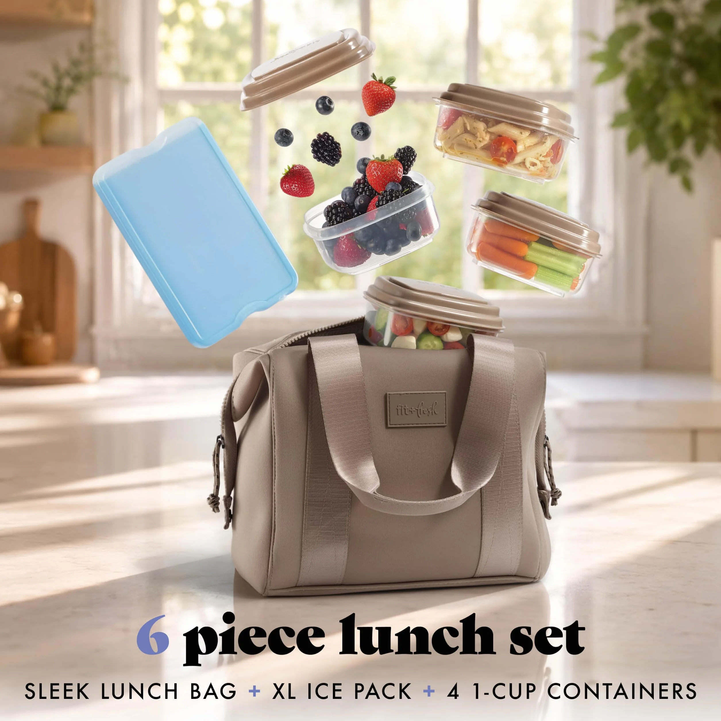 Fit & Fresh Neoprenowa torba na lunch dla kobiet, izolowana damska torba na lunch do pracy, odporna na rozdarcia i plamy, duże pudełko na lunch z pojemnikami i lodem, można prać w pralce torba na