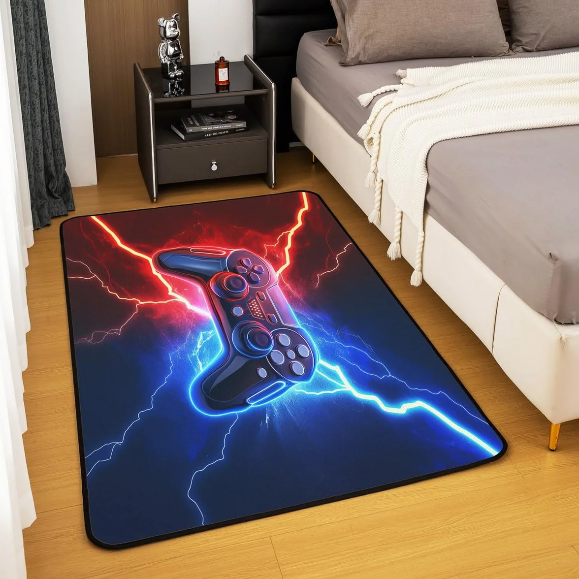Loussiesd Dywan do salonu dla graczy, 100 x 150 cm, gamingowy dywan akcentujący dla chłopców, dziewcząt, nastolatków, nowoczesny kontroler konsoli do gier, wewnętrzna mata podłogowa, joystick,