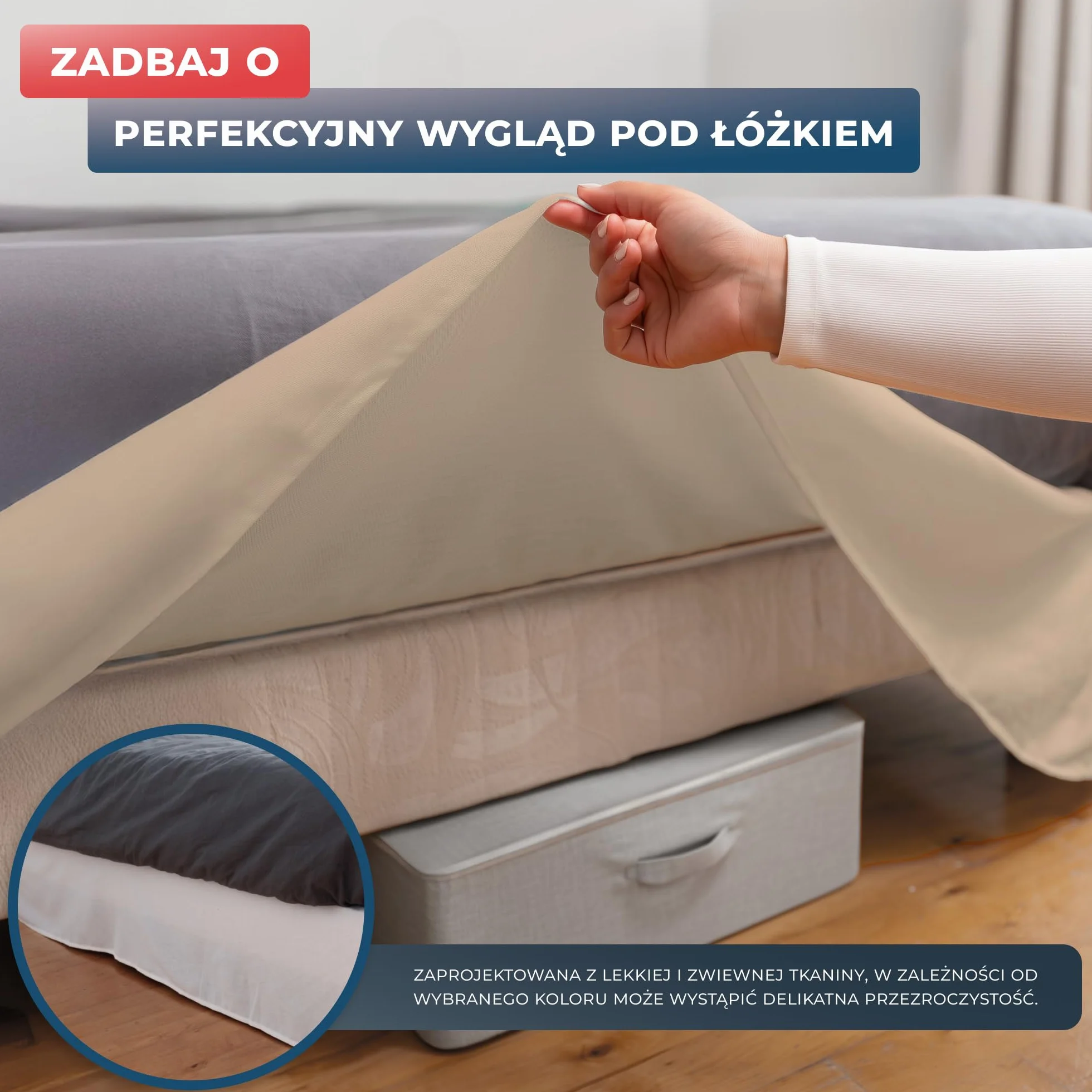 Wrappybag Falbana na Łóżko Pokrowiec na Stelaż 140 x 200 cm Długi do Samej Podłogi Kolor Bezowy