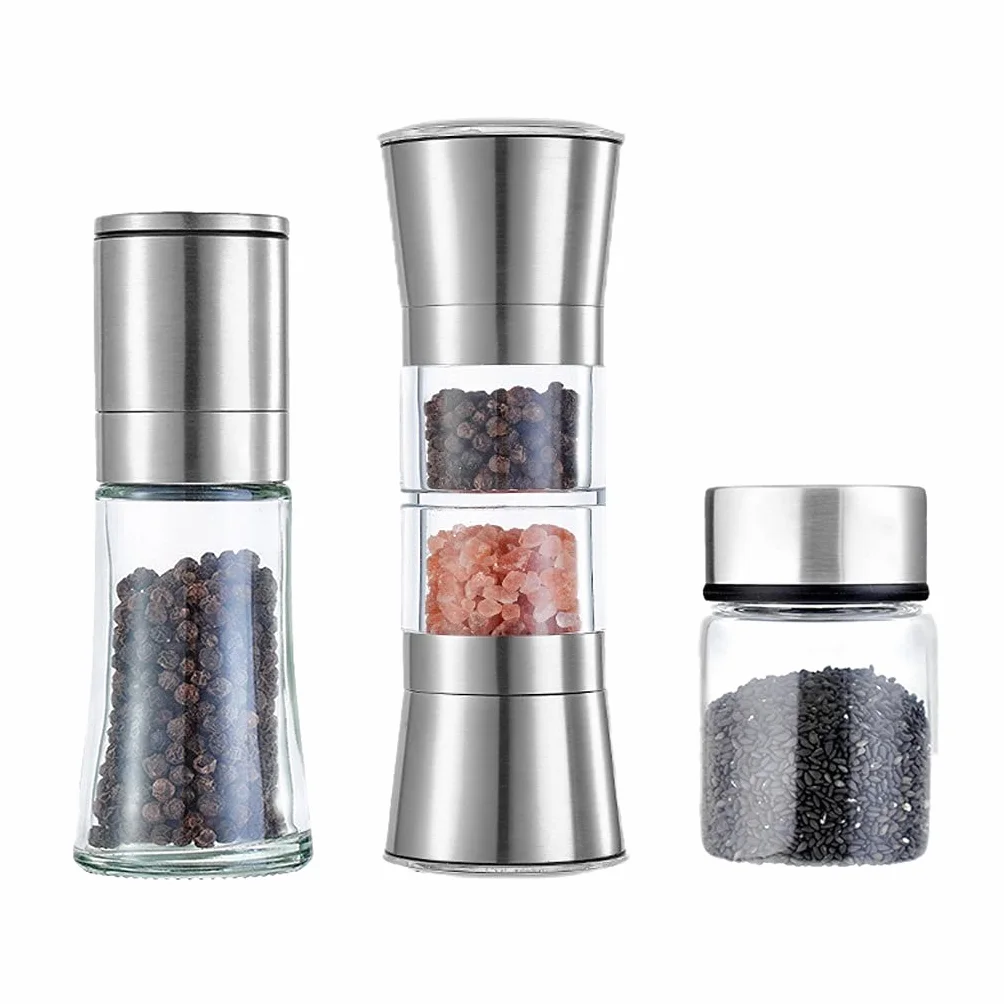 Młynków do Pieprzu Młynki do Pieprzu Szlifierki soli i pieprzu Refillable Zestaw 3, na sól morską, czarny pieprz peppercorn lub zestaw soli i pieprzu Młynek do Pieprzu