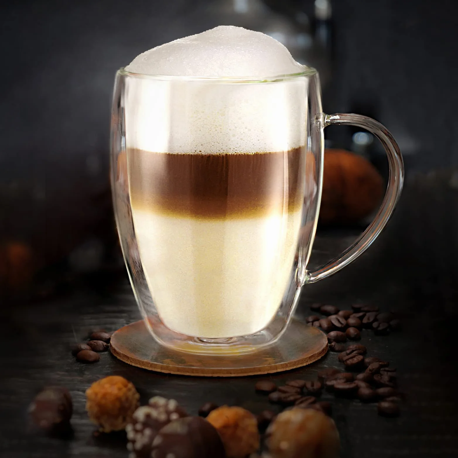 Creano Szklanki termiczne z podwójnymi ściankami, 400 ml, zestaw 8 sztuk, duże szklanki z podwójnymi ściankami, ze szkła borokrzemowego, szklanki do kawy, szklanki do herbaty, latte macchiato