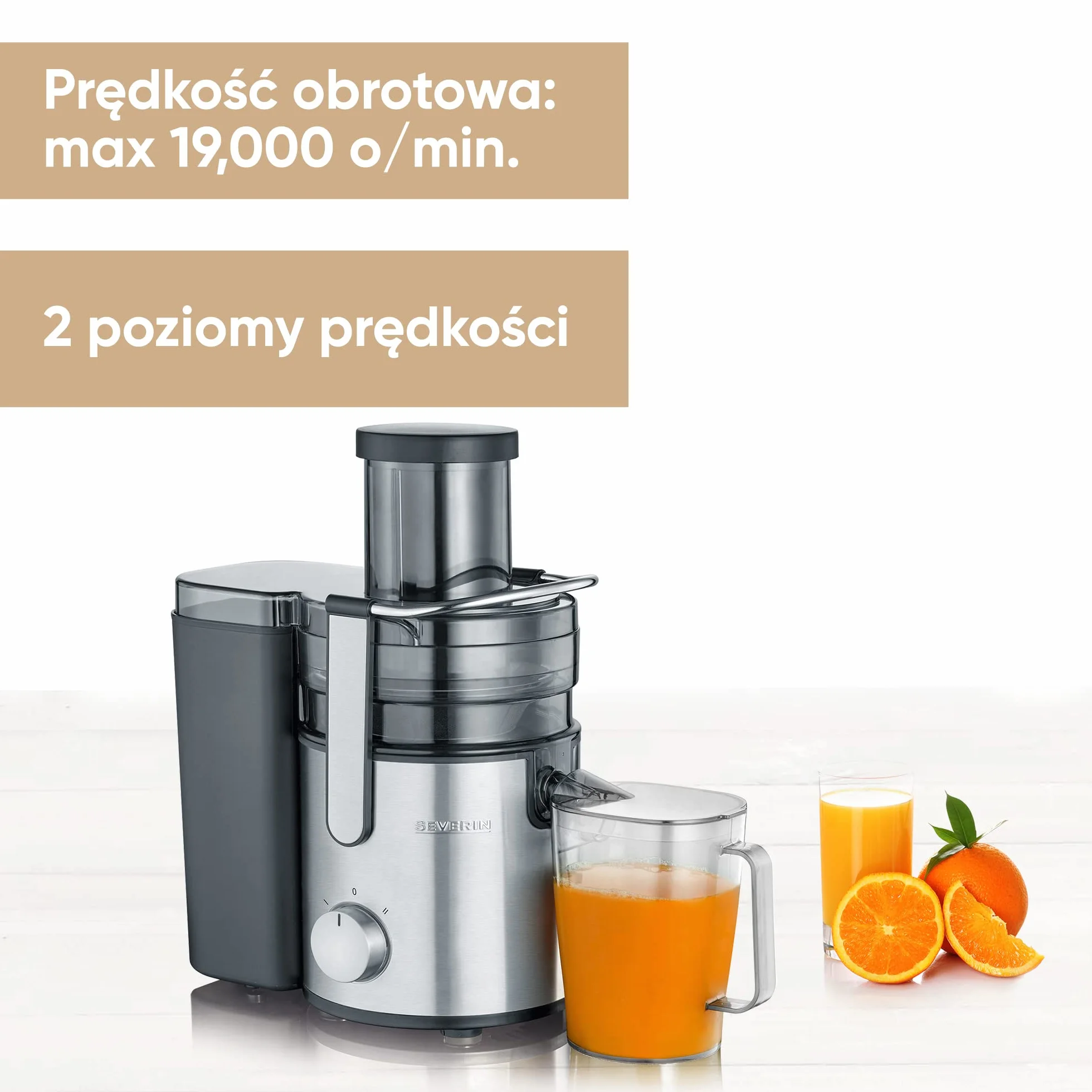 SEVERIN cicha profesjonalna sokowirówka o mocy 800W, urządzenie do wyciskania soków owocowych i warzywnych, maszyna do soków ze stali nierdzewnej, czarny/stalowy ES 3570