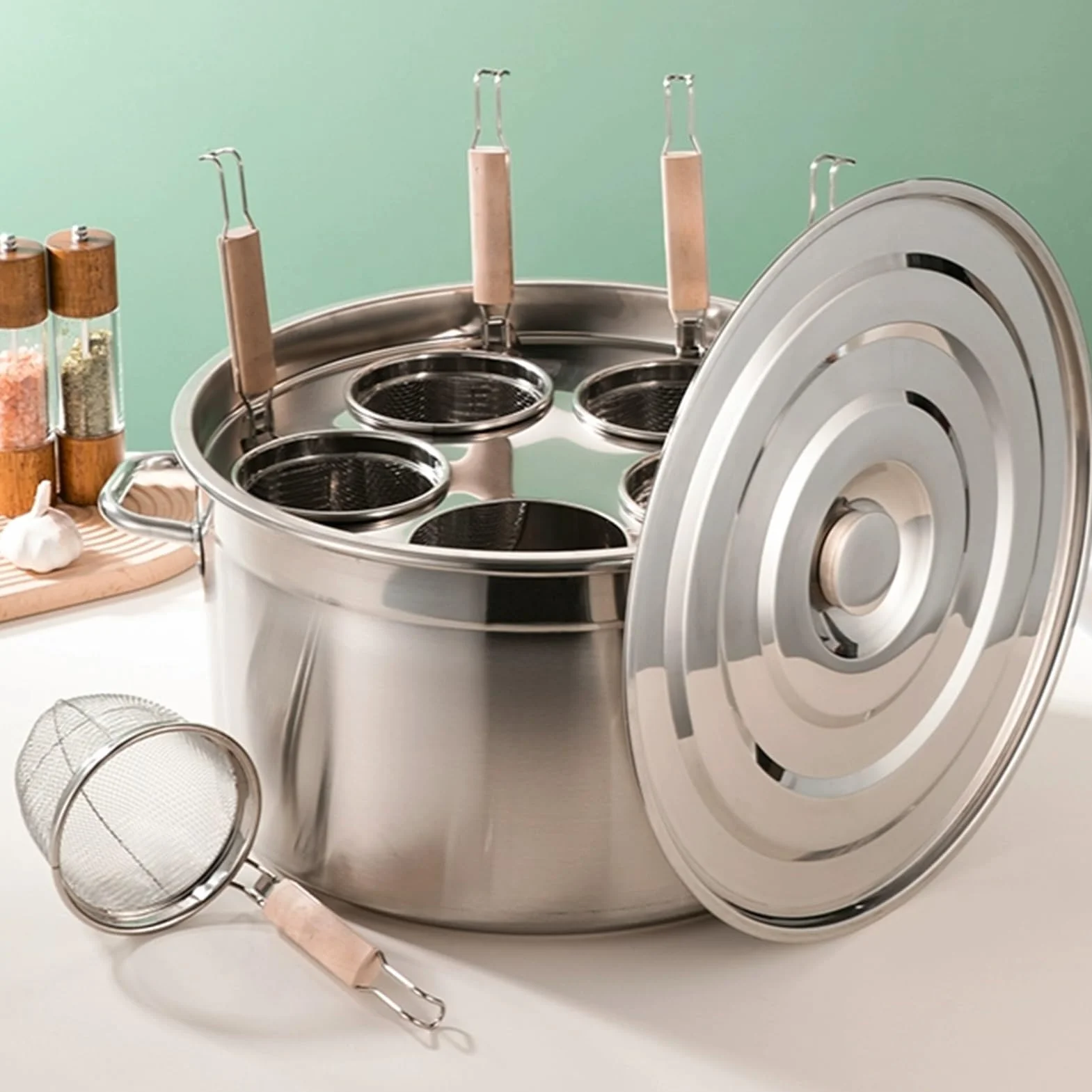 Stockpot zestaw naczyń do gotowania makaronu ze stali nierdzewnej z wkładkami durszlakowymi do domowej kuchni i restauracji, wytrzymała konstrukcja z 3 otworami