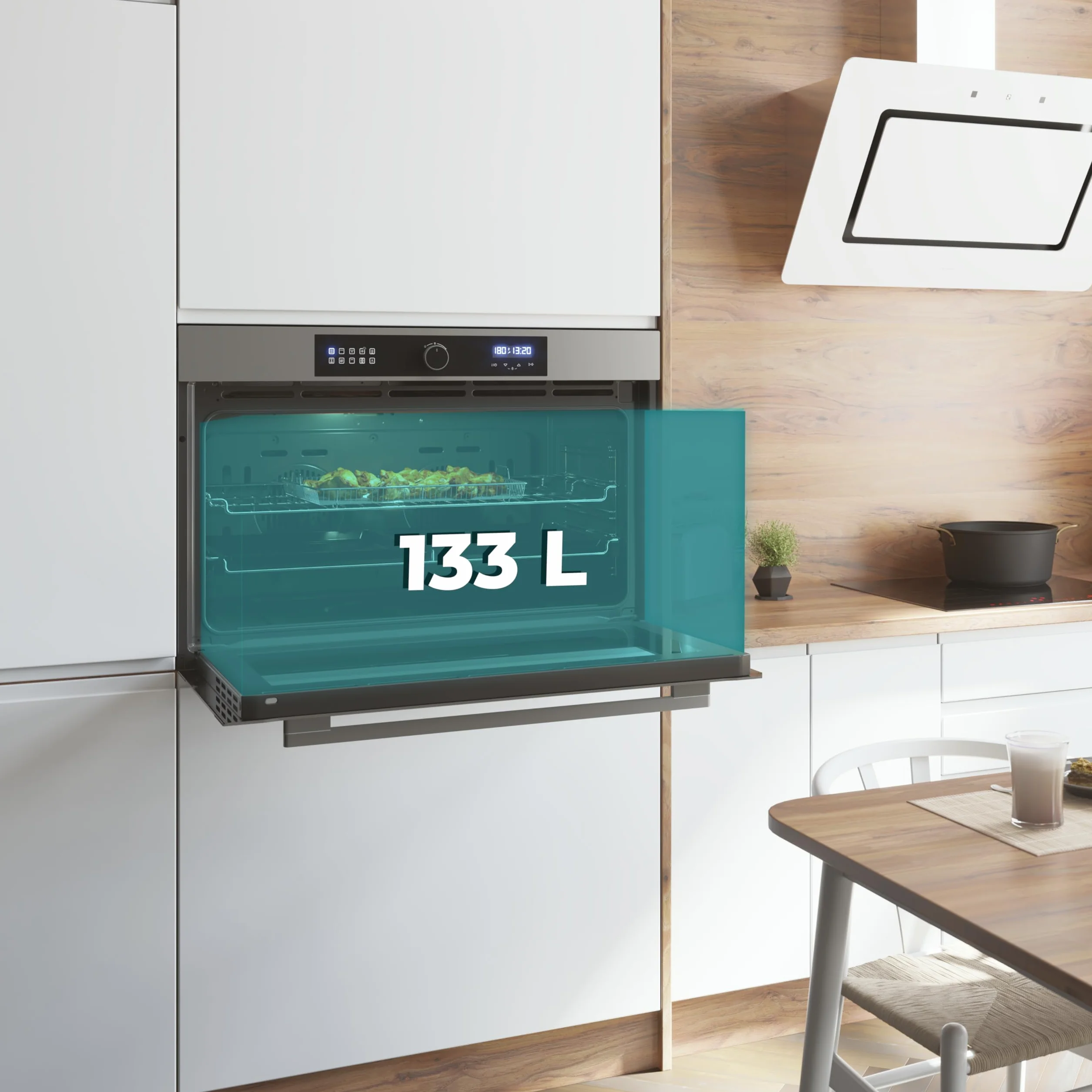 Cecotec Wielofunkcyjny piekarnik Bolero Hexa AF319000 Inox A 3800 W, pojemność 133 l, 11 funkcji z Airfryer Master, Mistrz pizzy, Steam Asisst, Steam EasyClean, 3D Cooking, Defrost