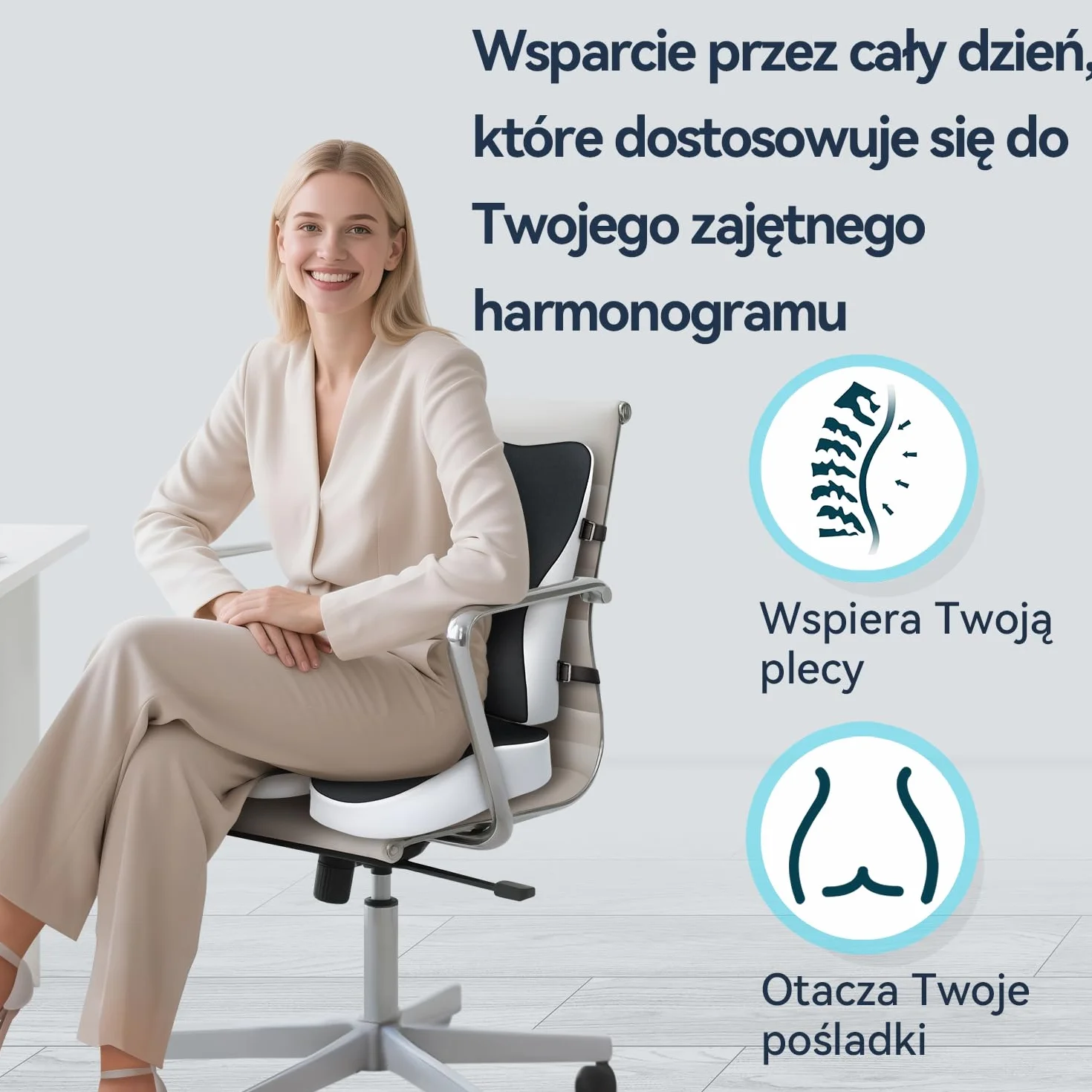 Travel Ease Zestaw Poduszki do Siedzenia i Poduszki Lędźwiowej z Pianka Pamięciowa, Ergonomiczny Komfort do Krzesła Biurowego, Samochodu, Domu i Podróży, Wsparcie dla Pleców i Pośladków, Czarny