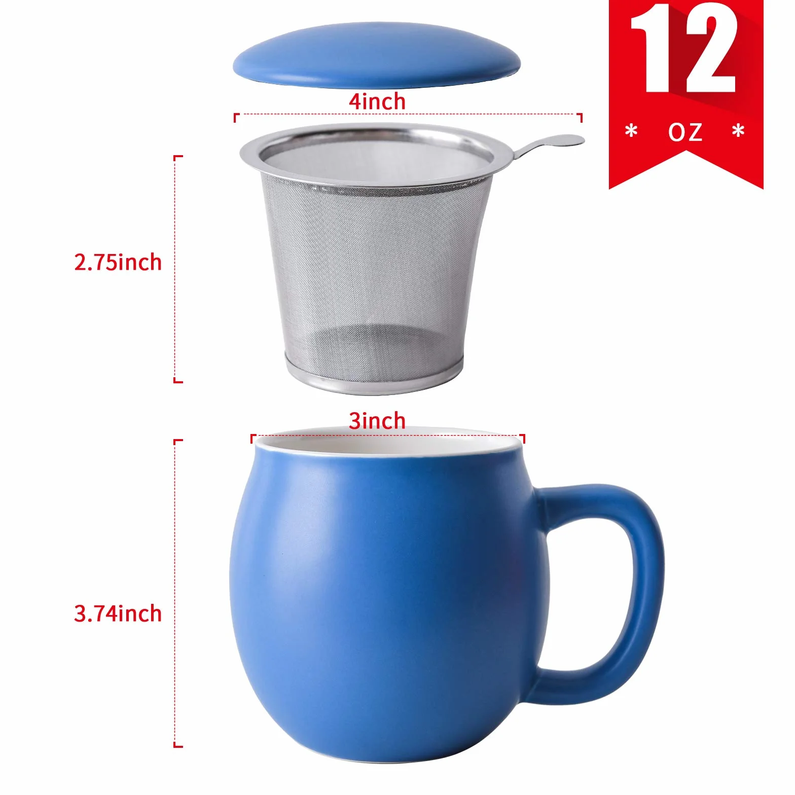 Yundu Porcelanowa filiżanka do herbaty 360 ml z zaparzaczem i pokrywką, kubek z pokrywką do moczenia, matowy niebieski Yundu 360 ml porcelanowa filiżanka z zaparzaczem i pokrywką, kubek z pokrywką do