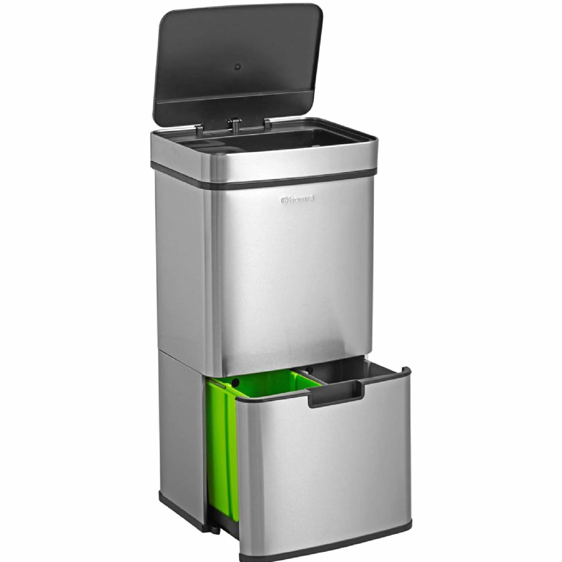 Homra® Nexo Smart Bin kosz na śmieci z czujnikiem 3 + 1 przegródkami, ze stali nierdzewnej, z czujnikiem ruchu, elektryczna segregacja śmieci, Smart Bin, system segregacji śmieci w kuchni