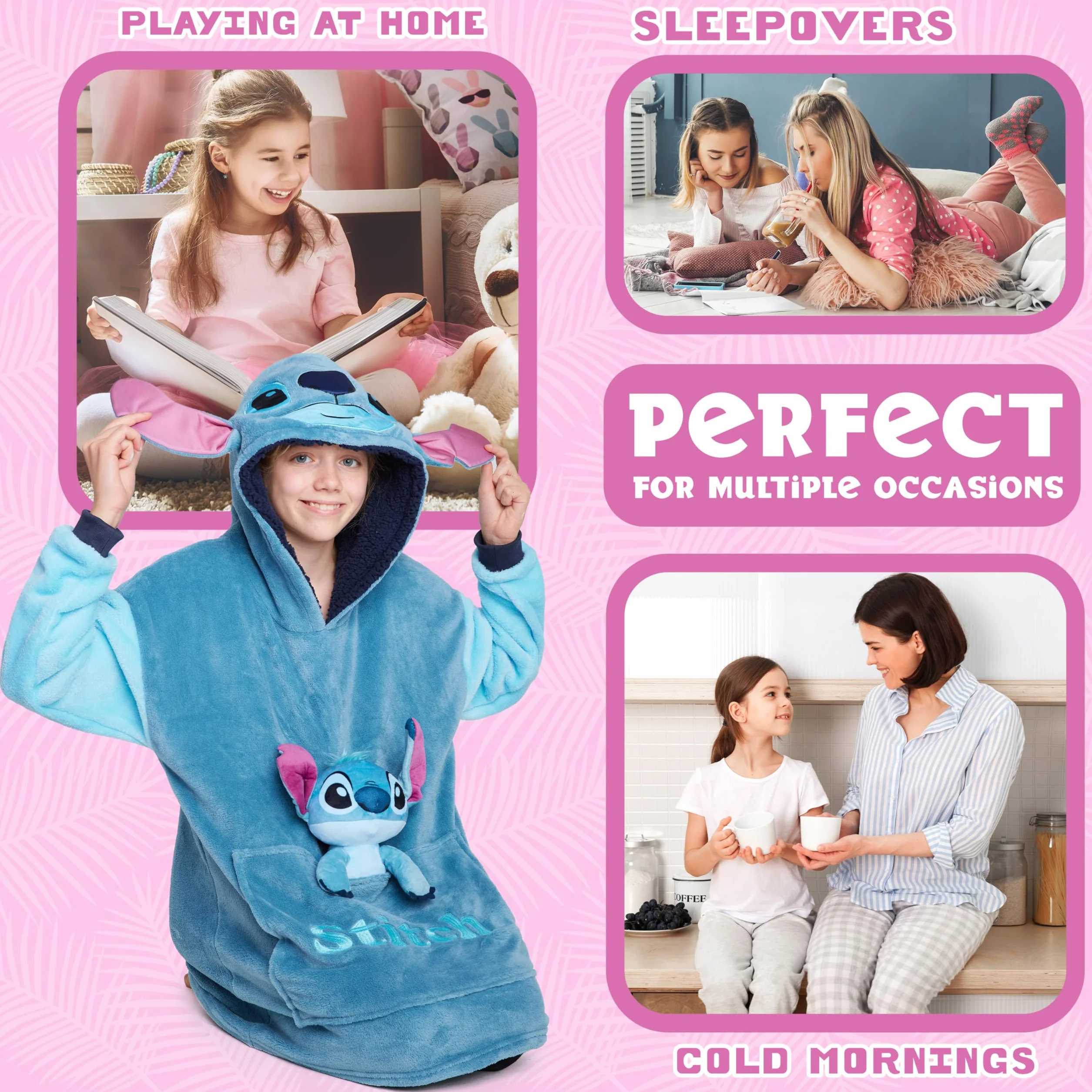Disney Stitch polarowy koc z kapturem z pluszową zabawką dla dzieci, nastolatków, Kłapouchy Anioł Myszka Minnie, dziecięca bluza z kapturem oversize