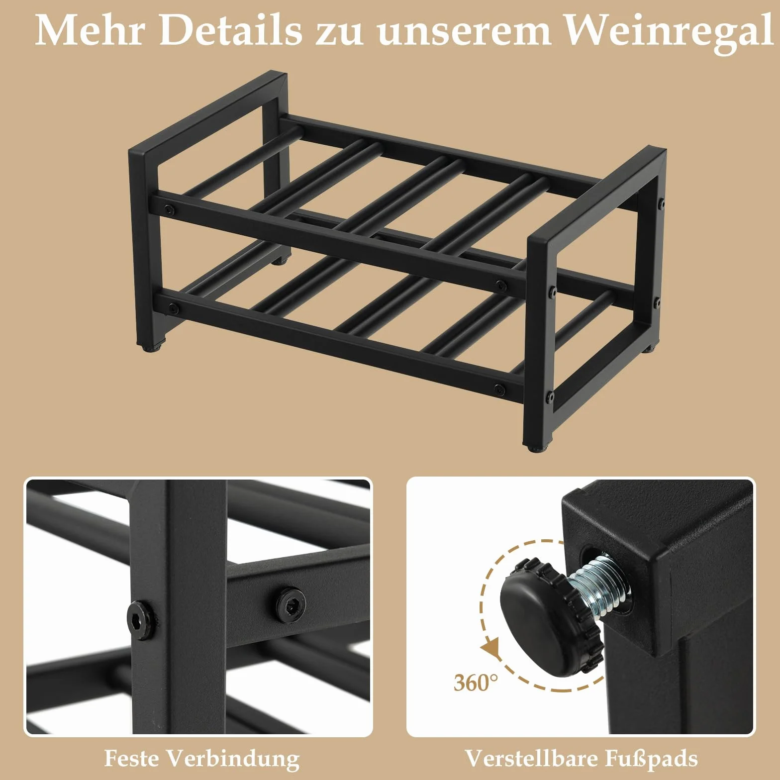 COSTWAY 2-poziomowy regał na wino z metalu, stojak na butelki, stojak na 8 butelek, stojak na butelki wina, uchwyt na wino do kuchni, spiżarni, baru i piwnicy, 42,5 x 24,5 x 20,5 cm, JV10899DE