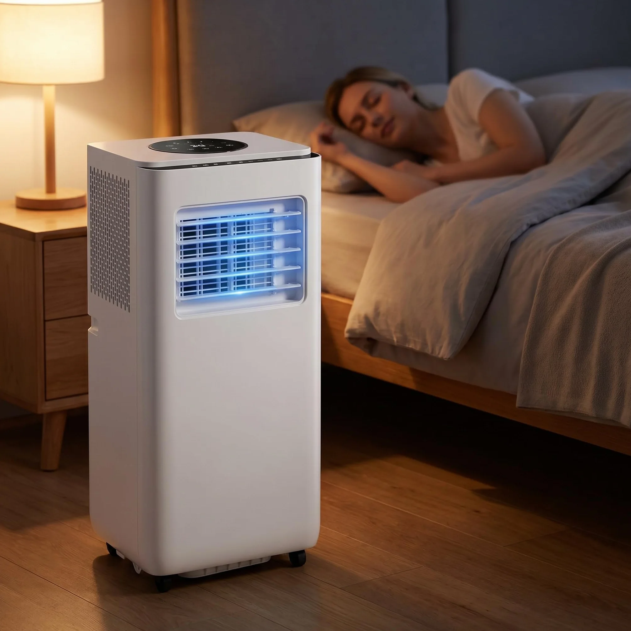 Przenośny klimatyzator 14000BTU, jednostka niskoenergetyczna z zestawem instalacyjnym, 2 prędkości, timer 24 h, cyfrowy wyświetlacz do chłodzenia dużych pomieszczeń