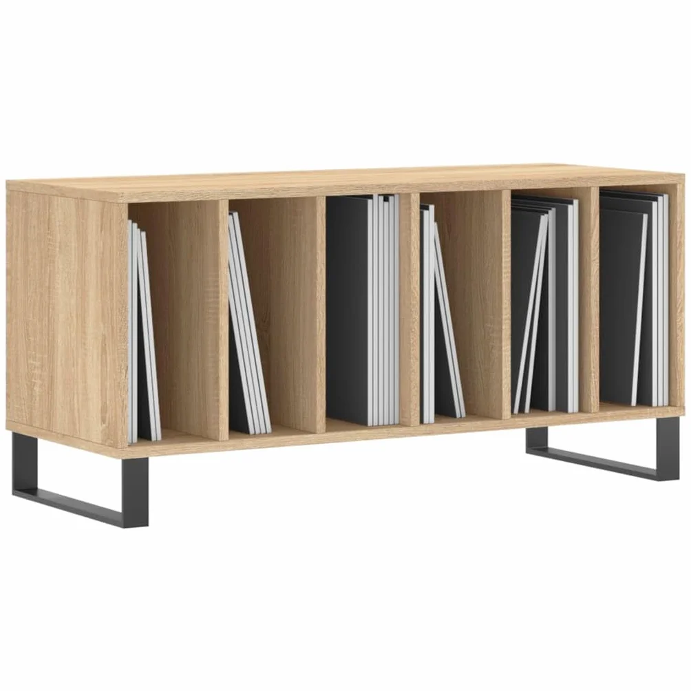 Szafka panelowa, dąb Sonoma, materiał drewnopochodny z żelaznymi nogami, 100 x 38 x 48 cm, miejsce do przechowywania płyt gramofonowych i winylowych płyt LP, stabilna szafka winylowa z półką