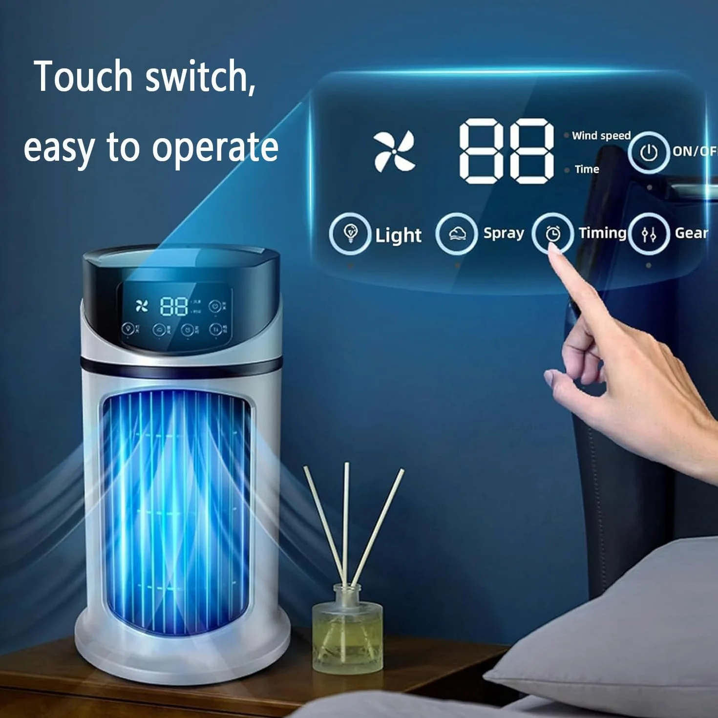 Przenośna klimatyzacja,Przenośna mini klimatyzacja 3 w 1, nawilżacz powietrza i wentylator z chłodzeniem 6 godzin, zasilana przez USB, cicha, parowa chłodziarka osobista z 6 prędkościami i 3