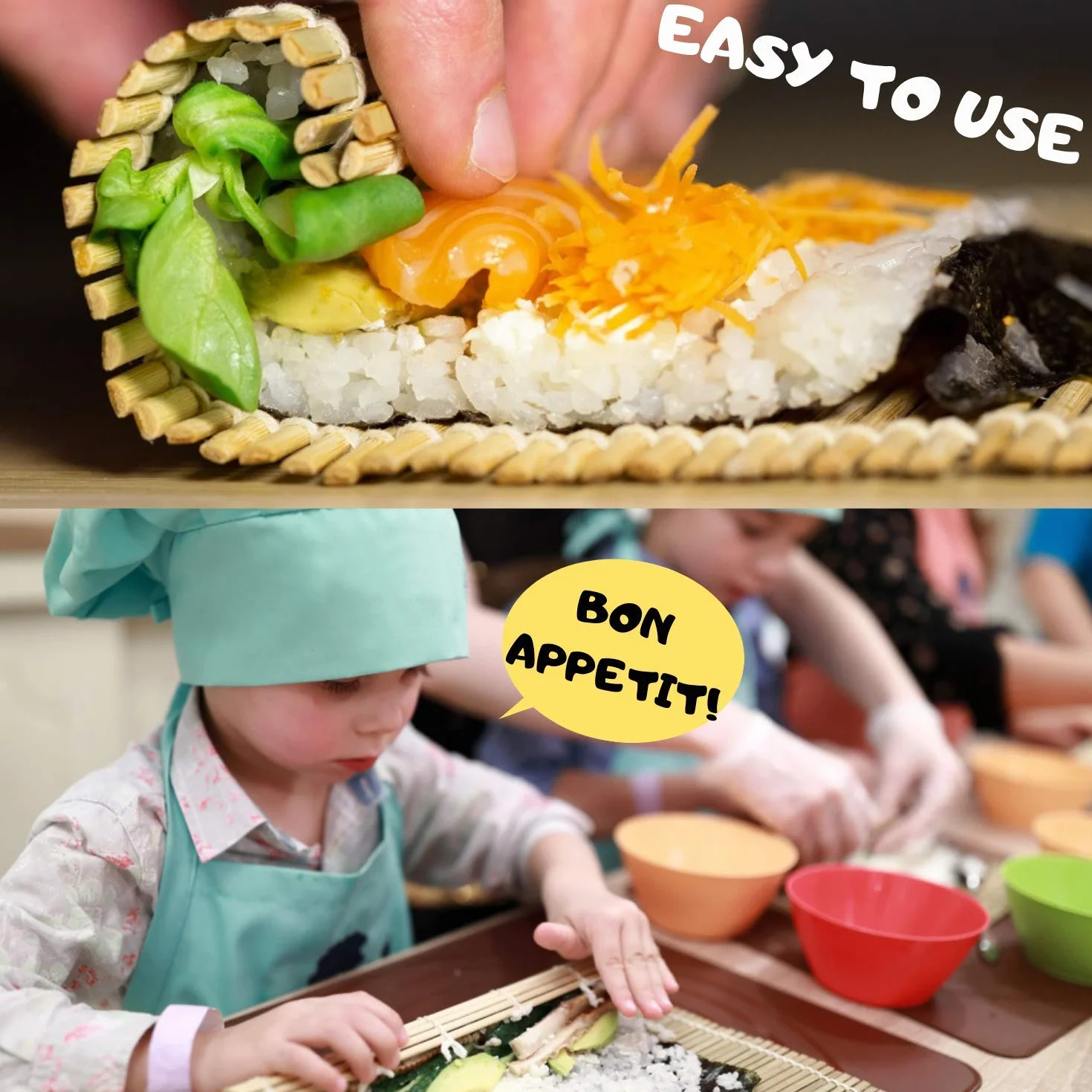 Zestaw do robienia sushi, 11 szt. – bambusowa mata do krojenia sushi i zestaw do serwowania – zrób własne sushi w domu, 2 maty, 5 par pałeczek z torbą, łopatką, rozrzutnikiem, półmisek, półmisek do