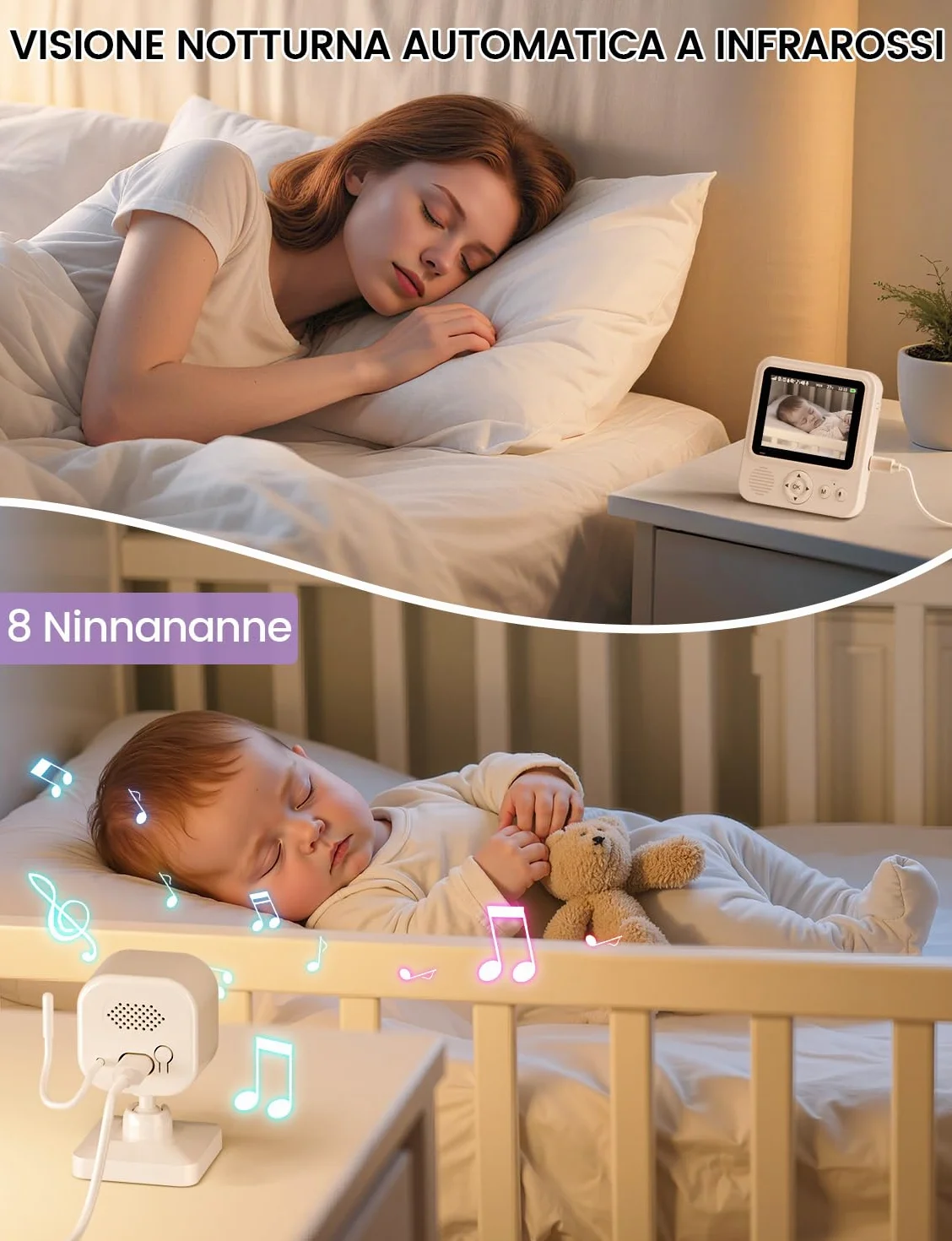 OBVHNUA Babyphone z kamerą 2,8 cala, monitorem dla niemowląt 720P HD, 2000 mAh, monitoringiem wideo, ekranem IPS, USB-C, zoomem 2,4 GHz, noktowizorem, komunikacją VOX