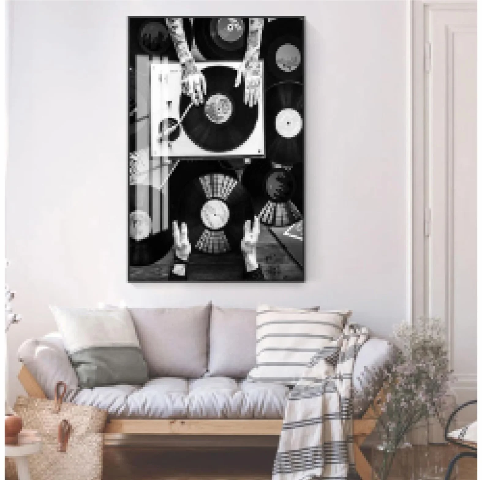 Rumlly Vintage czarno-białe obrazy ścienne do salonu płyta winylowa miłośnicy malarstwa na płótnie druk nordycki plakat 50 x 70 cm czarna rama
