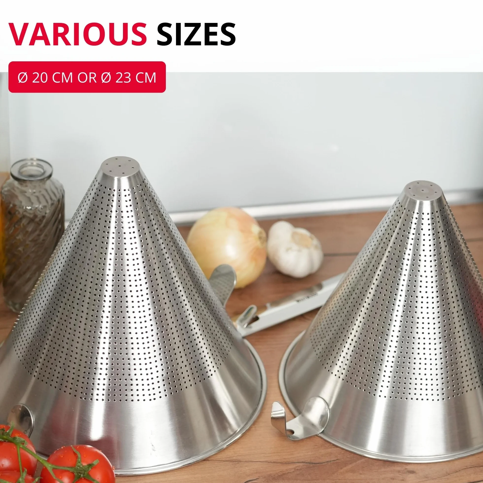 Westmark Sito szpiczaste Chinois Pro – drobne sitko z perforacją na całym obwodzie – sito ze stali nierdzewnej – optymalne do bulionów, kremów i sosów – srebrne, Ø 20 cm