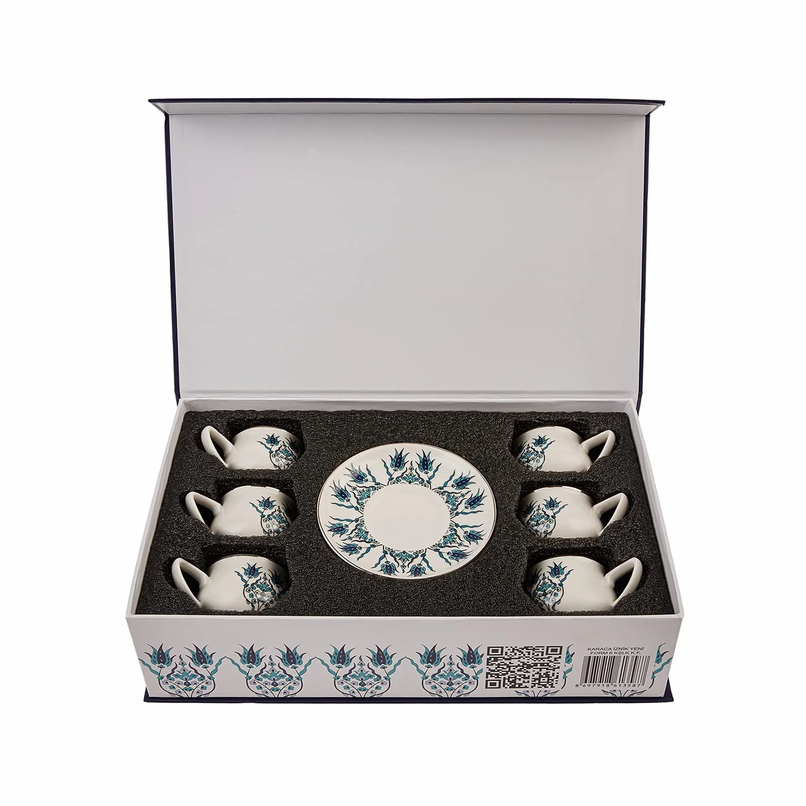 Karaca Iznik New Form turecki zestaw filiżanek do kawy dla 6 osób, 12-częściowy kubek ze spodkami, mały porcelanowy zestaw do espresso, idealny do serwowania greckiej, arabskiej kawy (100 ml)