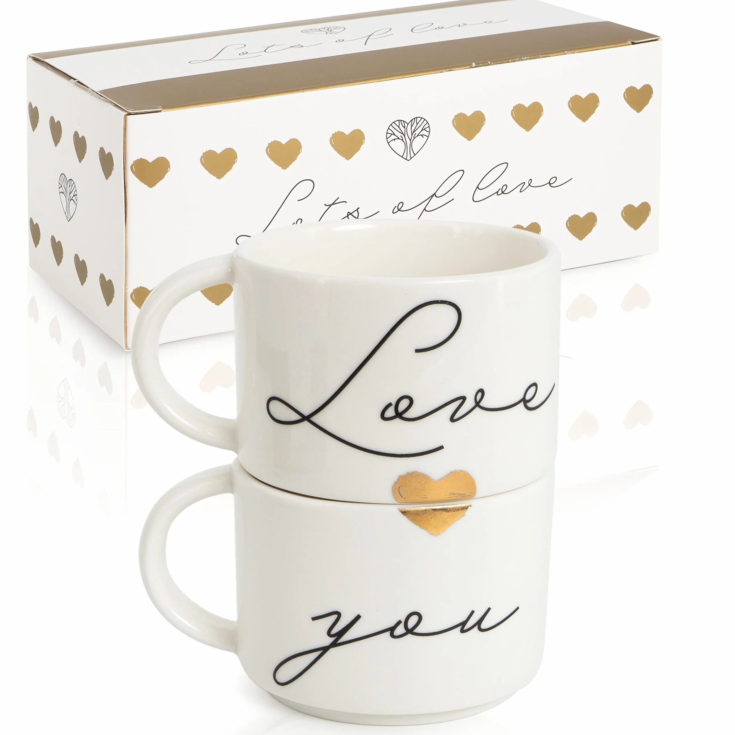 WeddingTree Filiżanki ślubne z motywem "Love You", zestaw 2 kubków dla pary, prezent ślubny, prezent ślubny, kubek dla pary młodej