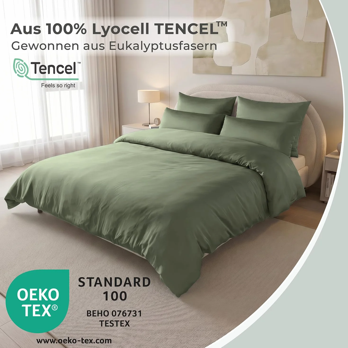 LAYNENBURG Pościel Lyocell 135x200 + poszewki 80x80 cm 100% Tencel Öko-Tex 100 chłodząca letnia