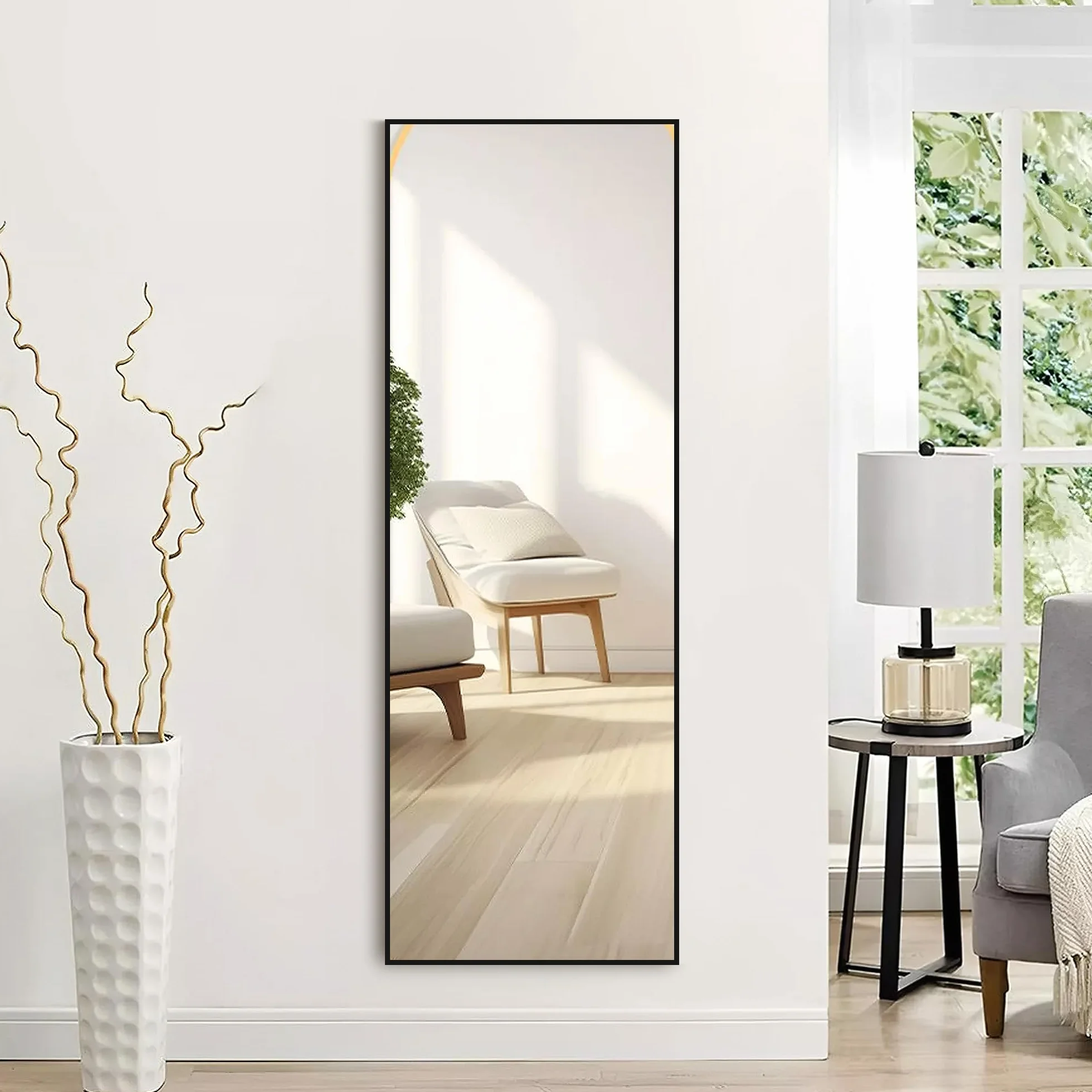 Lustro podłogowe 150 x 51 cm, prostokątne czarne lustro ścienne, wysokiej jakości lustro do umieszczenia na ścianie lub podłodze