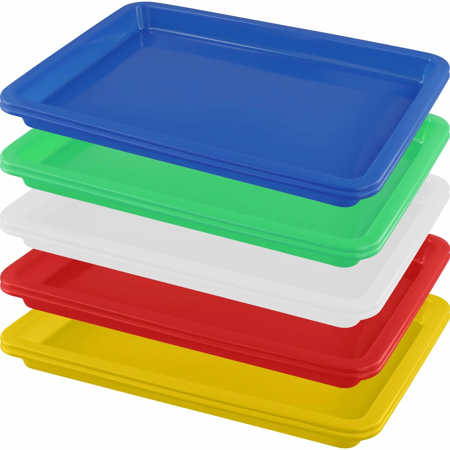 ZOENHOU Tace do aktywności z tworzywa sztucznego, 10 sztuk, 34 x 25 x 2,6 cm, możliwość układania w stos, w 5 kolorach, z tworzywa sztucznego, organizery do majsterkowania, do szkoły, do