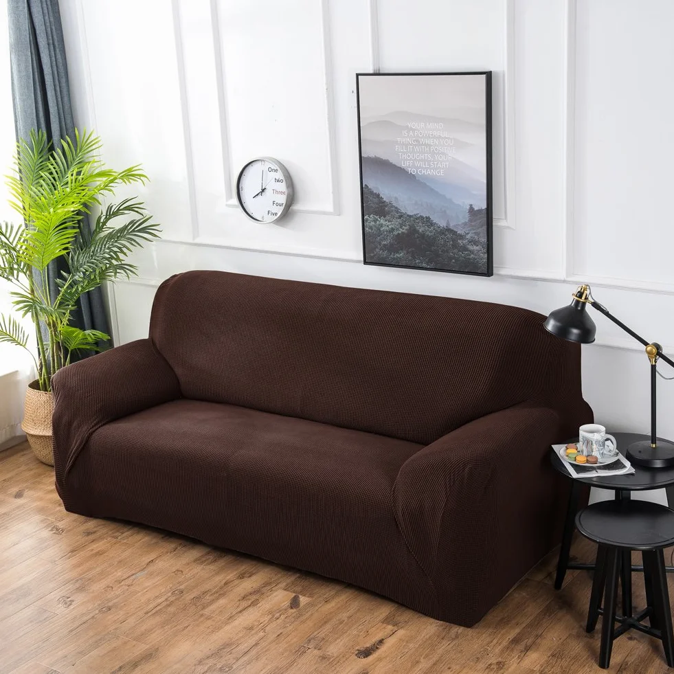Grube pokrowce na sofę 1 2-3-4-osobowa żakardowa sofa pokrowiec antypoślizgowy łatwe dopasowanie dziewiarski poliester spandex tkanina stretch wszystkie pory roku ochraniacz na kanapę (2-osobowa: 140-185 cm, kawa)