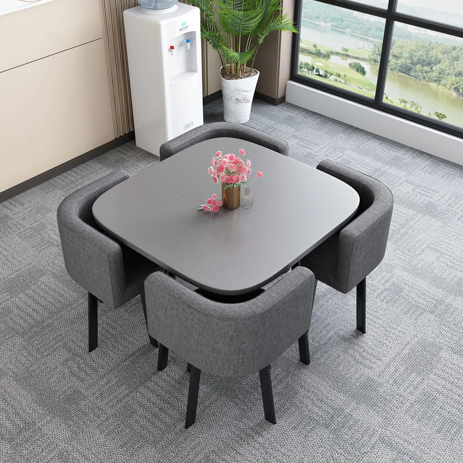 5-częściowy zestaw okrągłych stołów kuchennych z 1 okrągłym stołem i 4 krzesłami, uniwersalny rozmiar 85 x 75 cm, idealny do domowego biura, konferencji i jadalni.
