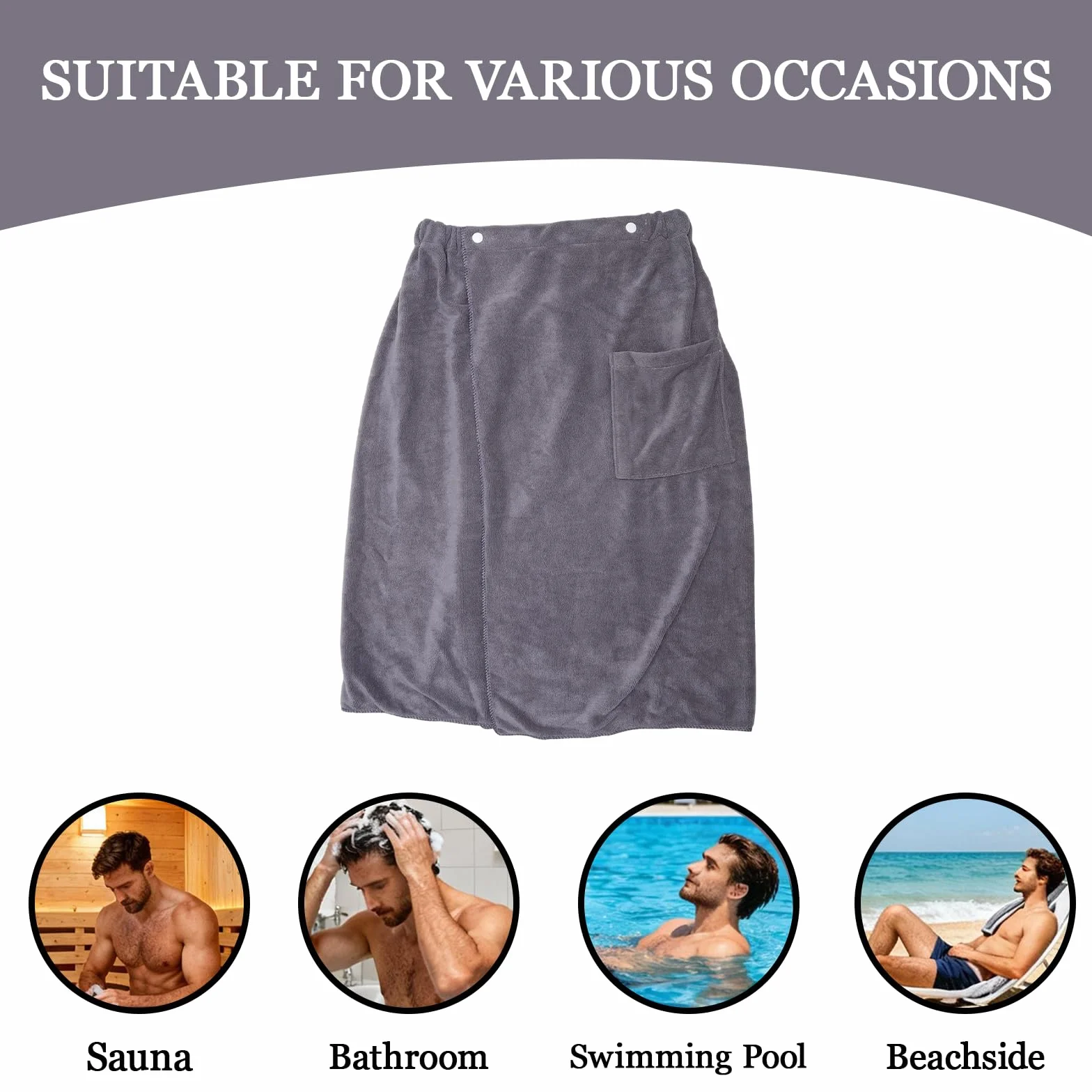 VOSSOT Ręcznik do sauny 70 x 140 cm szary kilt męski mikrofibra regulowany pasek kieszeń szybkoschnący