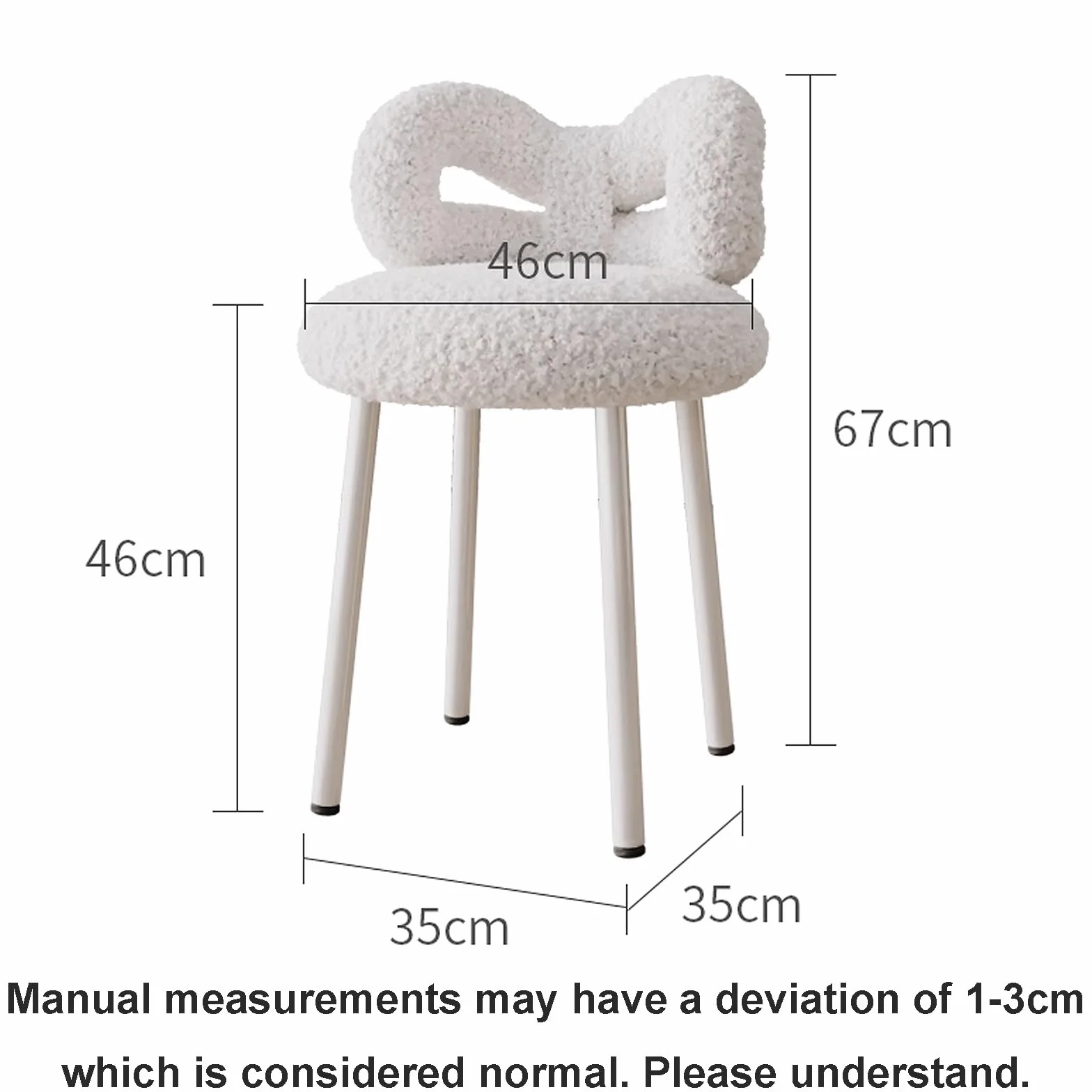 Modern Vanity Chair with Back Bow-tie Carbon Steel Lambswool 35x35x67cm Pink