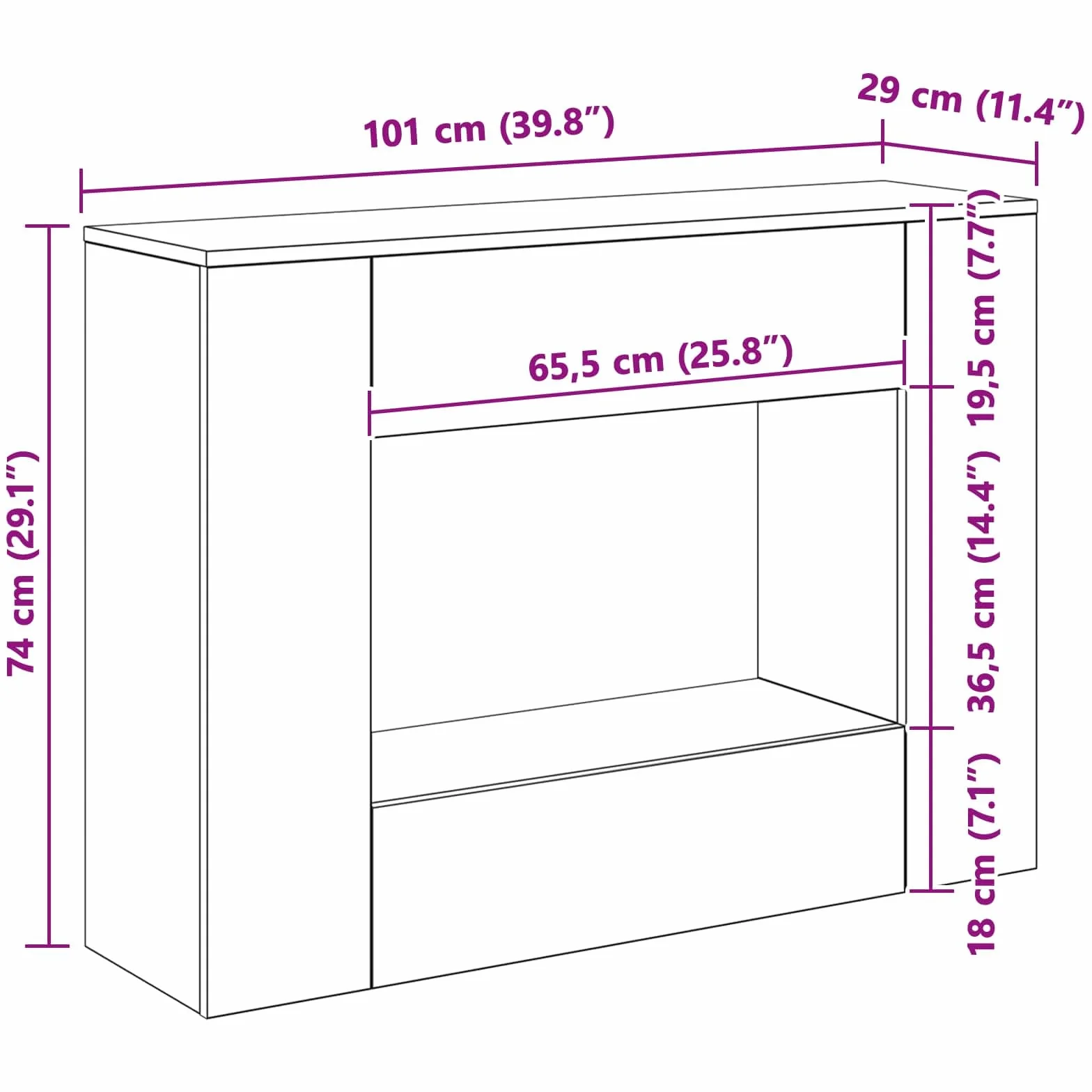 Générique Drewniany stół konsola z półkami 101 x 29 x 74 cm | Elegancki design, przestronne przechowywanie, łatwa konserwacja, idealne wejście do salonu