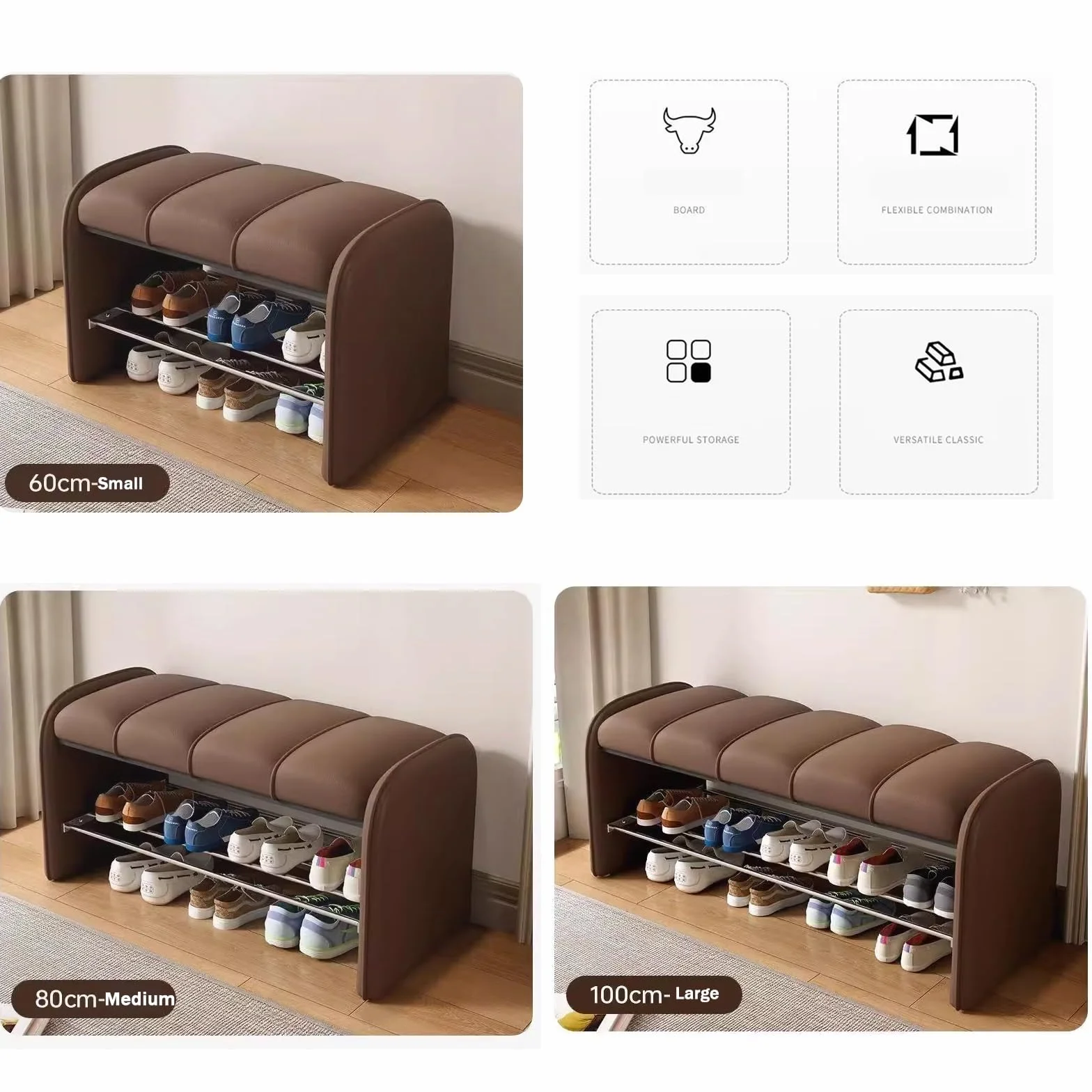 Entryway Bench Shoe Shelf with Seat Cushion，entryway sit down bench with shoe storage ，Farmhouse Shoe Storage Bench with Cushion Seat，2 Tier Entryway Shoe Bench,2in1(White,L100*W37cm/L39.3*W14.5in)