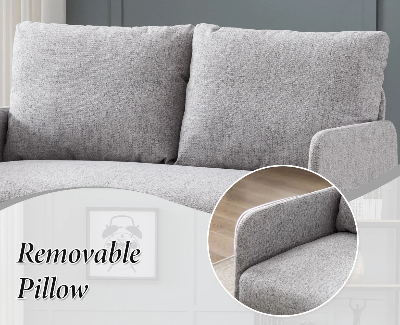 chairus Sofa 2-osobowa, nowoczesna, lniana kanapa, tapicerowana, do salonu, fotel z metalowymi nogami (szara)