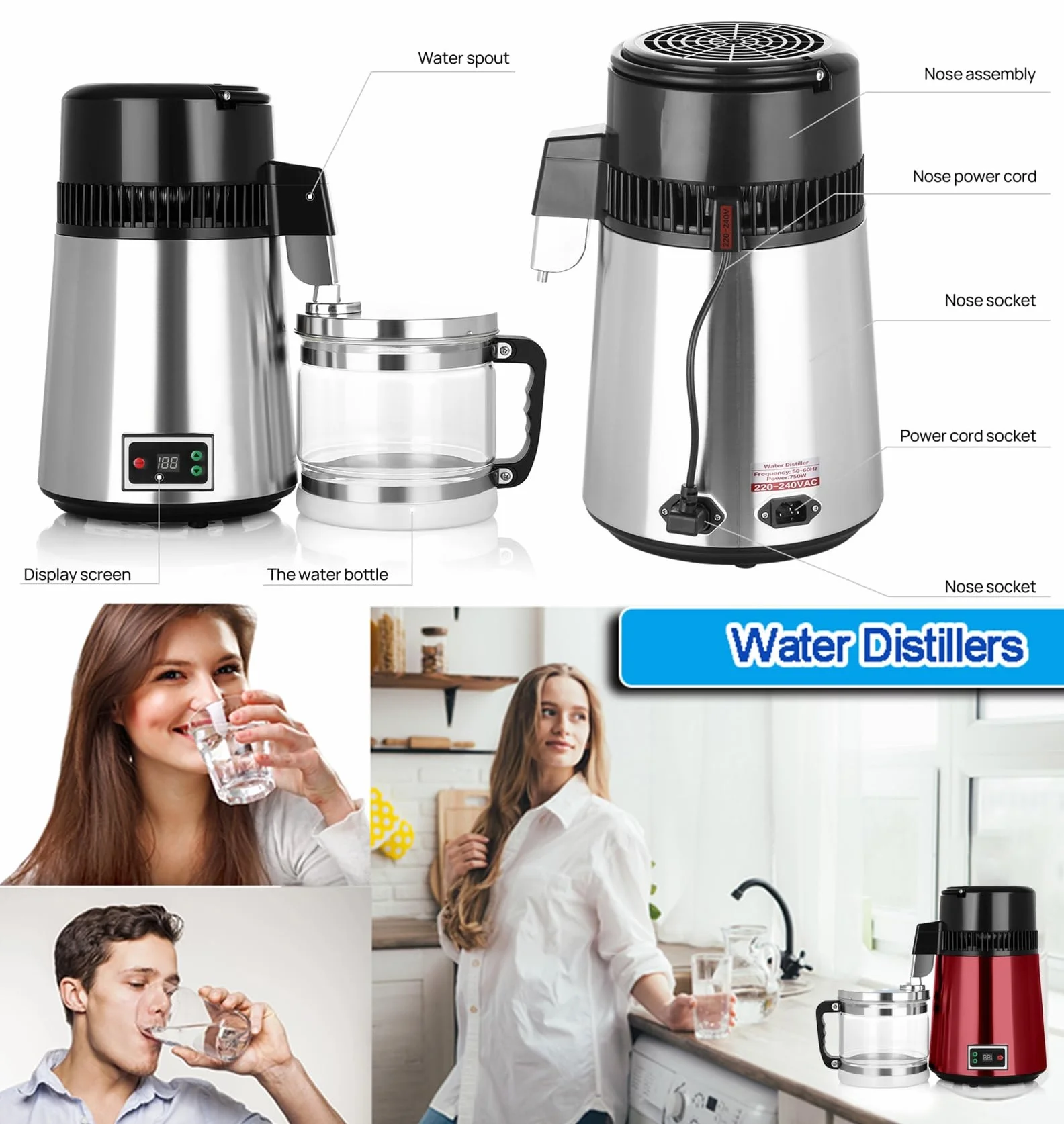 Destylator Wody Do Domu 4L Maszyna Do Produkcji Wody Destylowanej Urządzenie Do Destylacji Czystej Wody Ze Stali Nierdzewnej Z Regulacją Temperatury