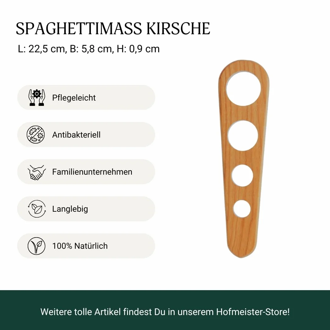 HOFMEISTER® miarka do spaghetti, 4 porcje, olejowana, z drewna wiśniowego, czerwonawa barwa z typowym rysunkiem słojów w drewnie, 22,5 cm