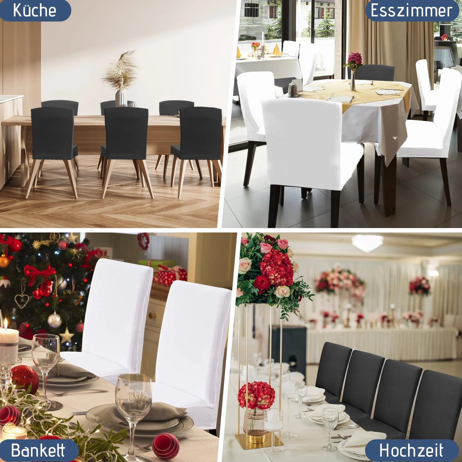 Elastyczne pokrowce na krzesła, zestaw 4 sztuk, pyłoszczelne i plamoodporne, łatwe do rozłożenia i prania w pralce, do kuchni, restauracji, bankietów, wesel