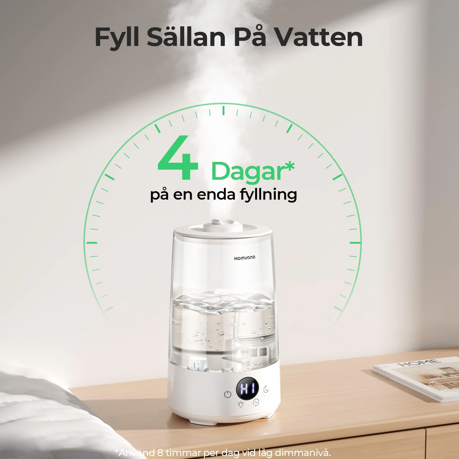 Homvana Top-Fill nawilżacz powietrza do sypialni, 3,6 l, 360 stopni, zimna mgła, 34 godziny, trwały, cichy 16 dB, mały dyfuzor olejków eterycznych