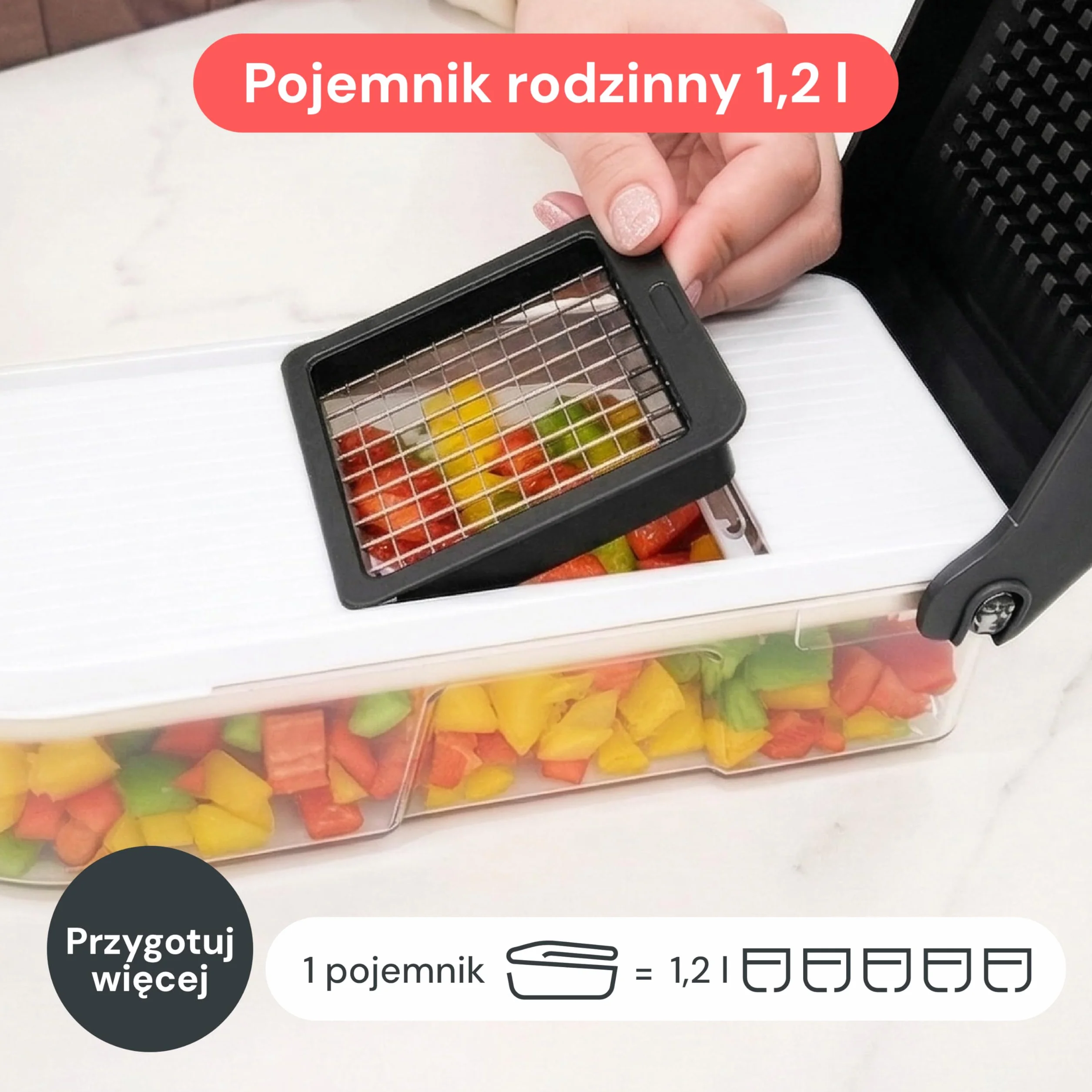 Rozdrabniacz i Mandolina do Warzyw - Krajalnica do Warzyw - Siekacz i Kostka do Cebuli Ziemniaków Sałatka - Narzędzia i Gadżety Kuchenne (Kompaktowa 6-w-1 Biała)