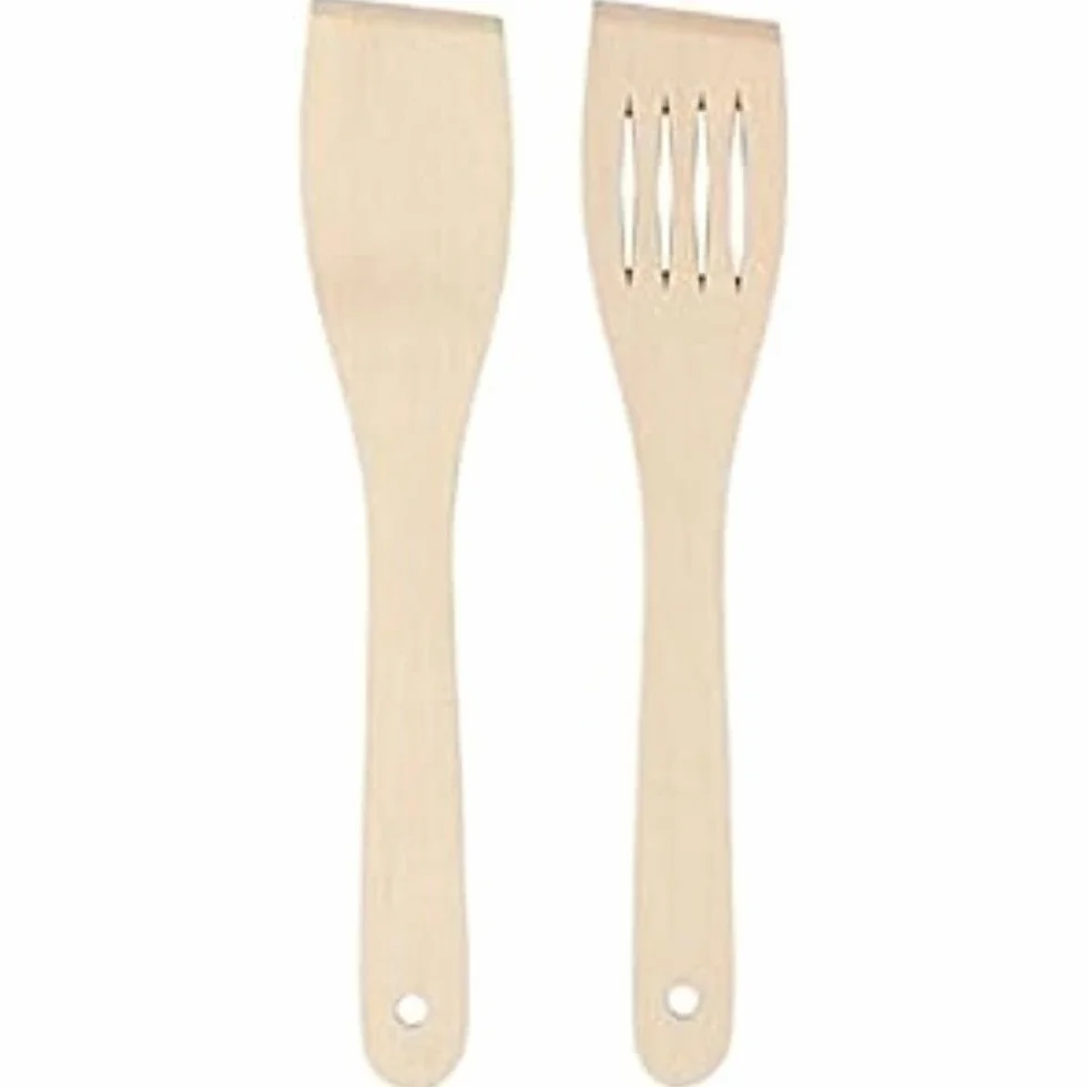 Chef Aid Drewniane szpatułki, zestaw 2 szt., w tym szpatułka szczelinowa 30 cm i szpatułka 30 cm, idealne do gotowania i pieczenia, idealne do użytku z nieprzywierającymi naczyniami, beżowe