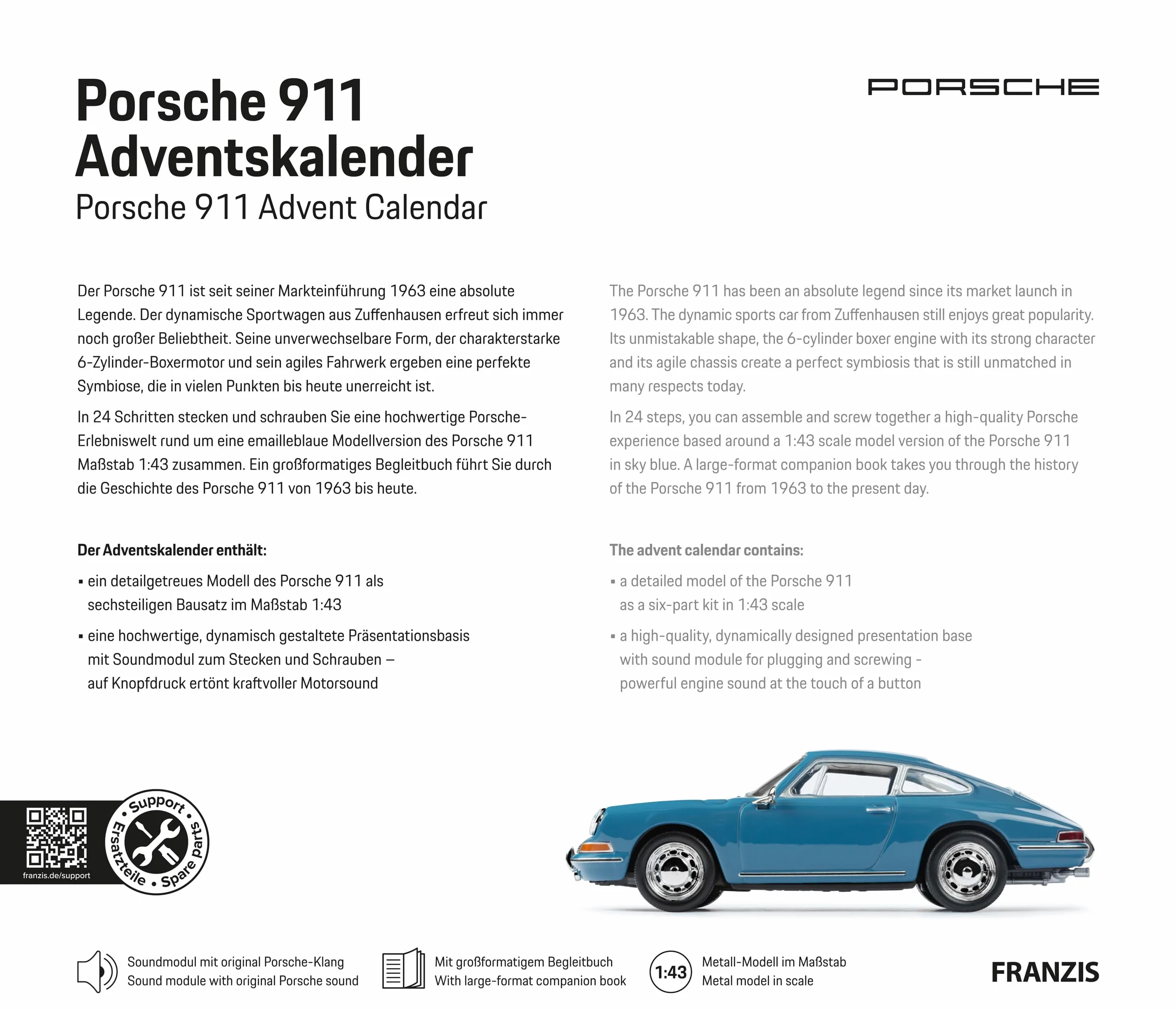 FRANZIS 67664 - Porsche 911 Adventskalender Emailleblau