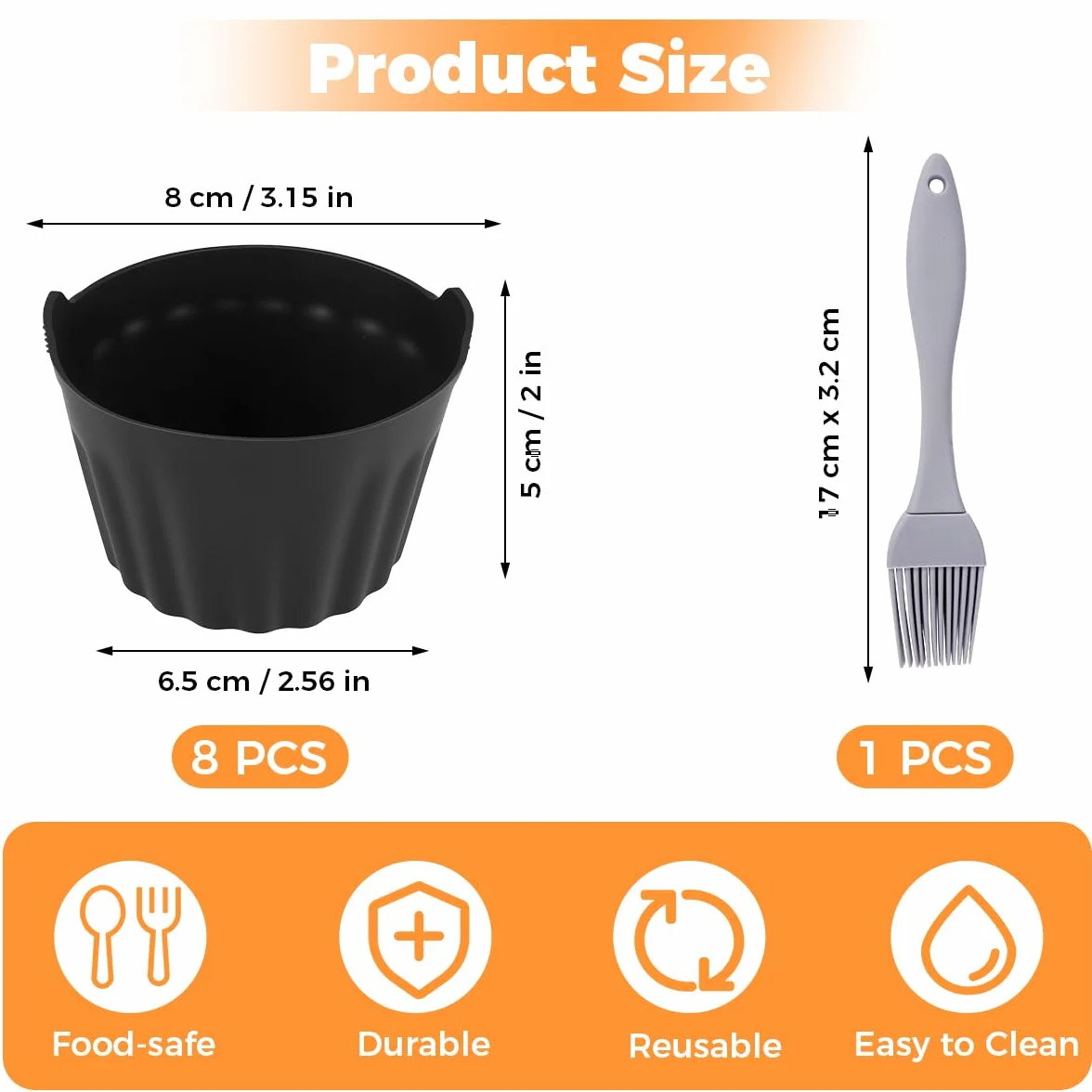 8 sztuk silikonowych foremek do muffinek Airfryer, do frytkownicy na gorące powietrze, z silikonowym pędzlem do pieczenia, z powłoką zapobiegającą przywieraniu, nie zawierają BPA, foremki do