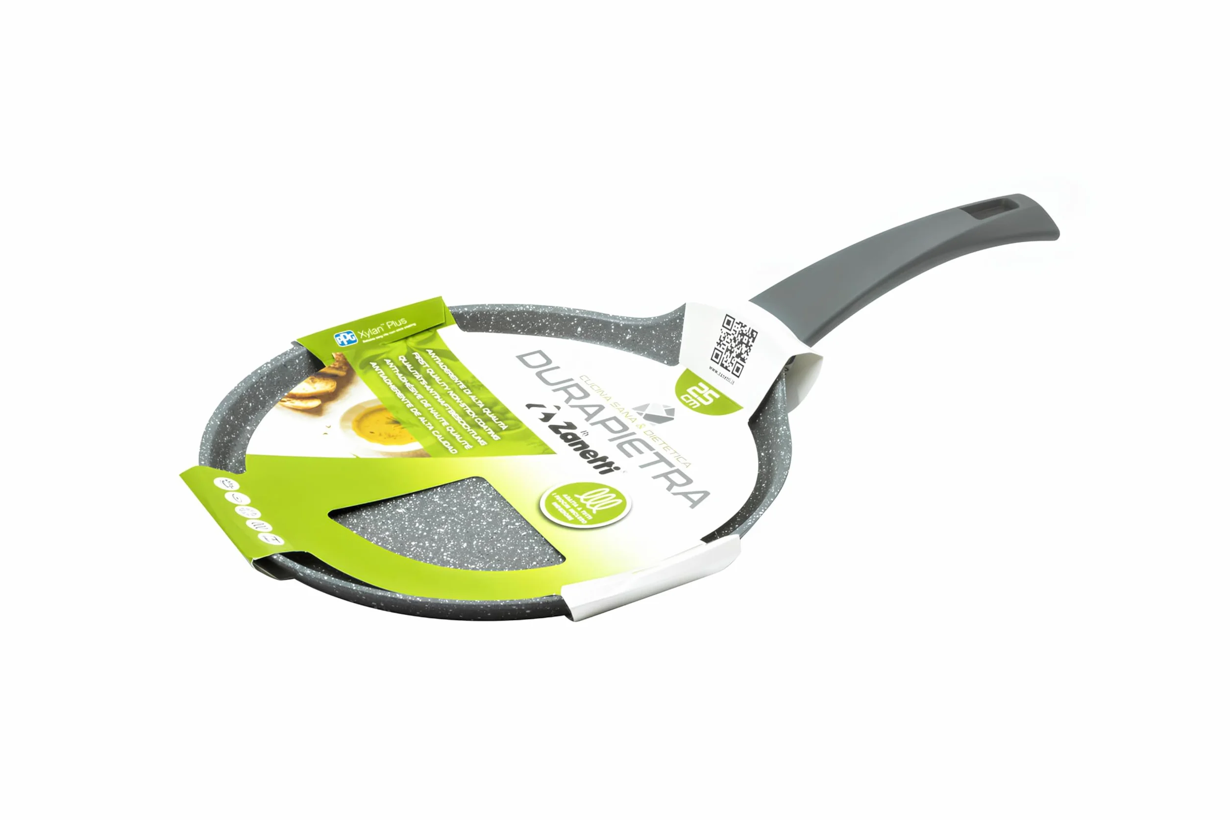 zanetti - DURAPIETRA naleśniki 25 cm aluminium, nieprzywierająca patelnia do naleśniki o wysokiej grubości, efekt kamienia i miękki uchwyt dotykowy, do każdego planu gotowania w tym indukcji