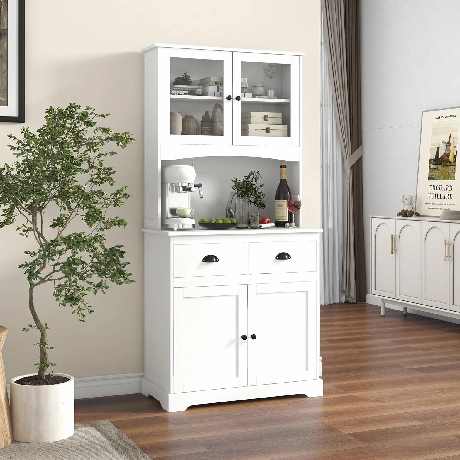 COSTWAY Szafka kuchenna wysoka 4 drzwi 2 szuflady blat roboczy regulowane półki 80x40x170 cm biała
