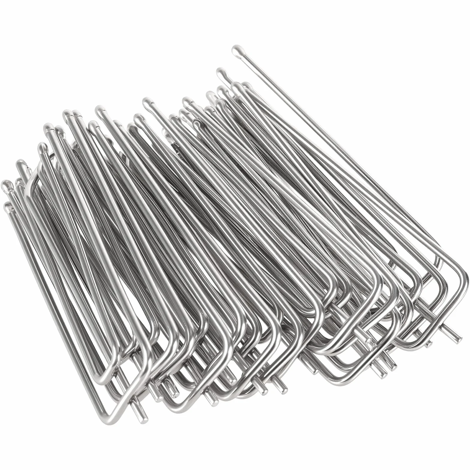 SINJEUN 150 sztuk hakowych do zawieszania zasłon ze stali nierdzewnej, metalowe haki do zasłon, 75 x 30 mm, srebrne klipsy do fałdowanych zasłon, do zawieszania zasłon i kółek do toru zasłonowego