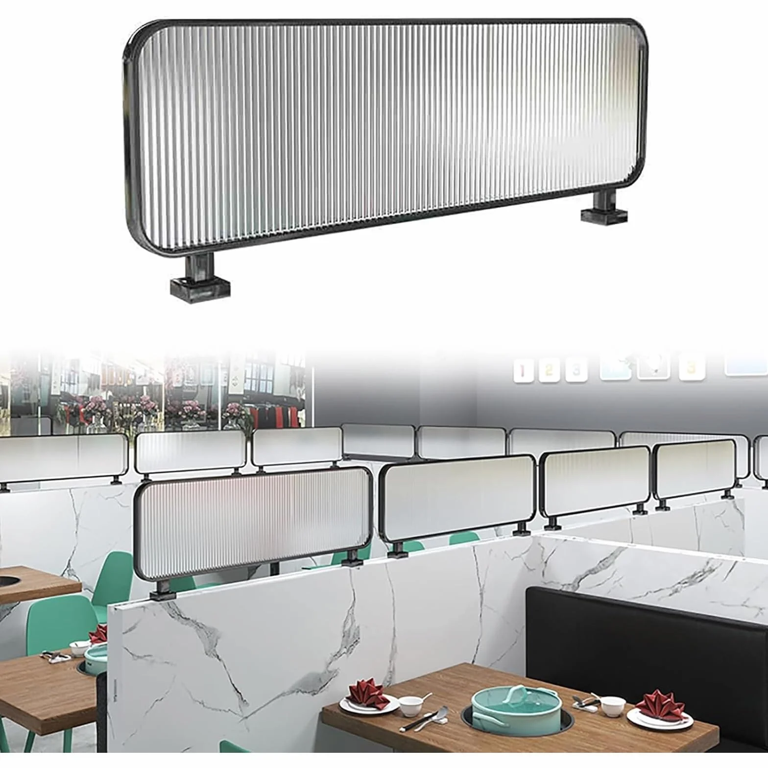 Metalowe panele przegrodowe na blat, Parawan z żelaznej ramy ze szkła hartowanego, złoty/czarny, 80-130x30cm(Black,90 * 30cm/35 * 12in)