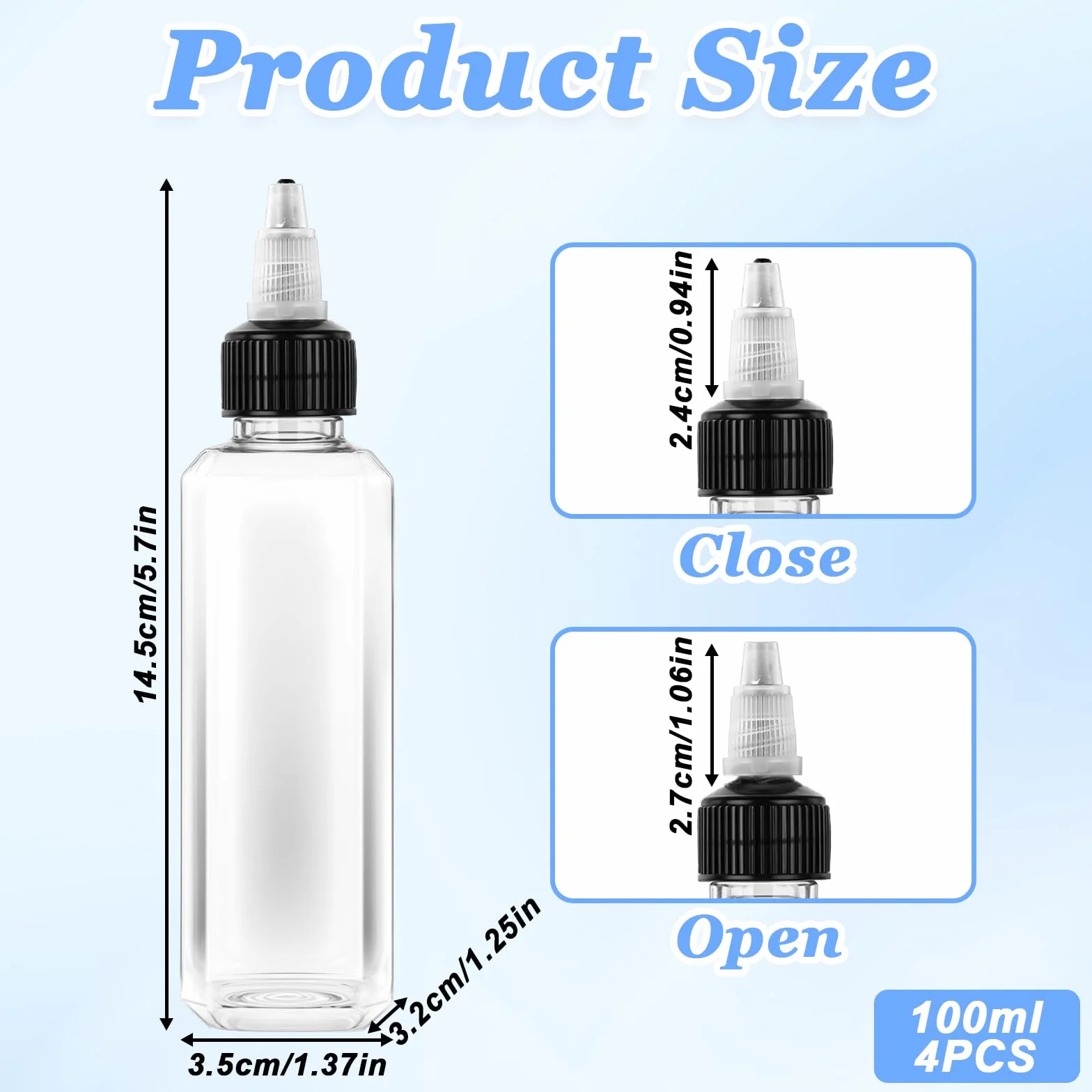 Qianyu 4 butelki do wyciskania, 100 ml, małe butelki z zakrętką, szczelne, na przyprawy płynne, sosy sojowe, ocet, syrop, ketchup, do majsterkowania, kuchni