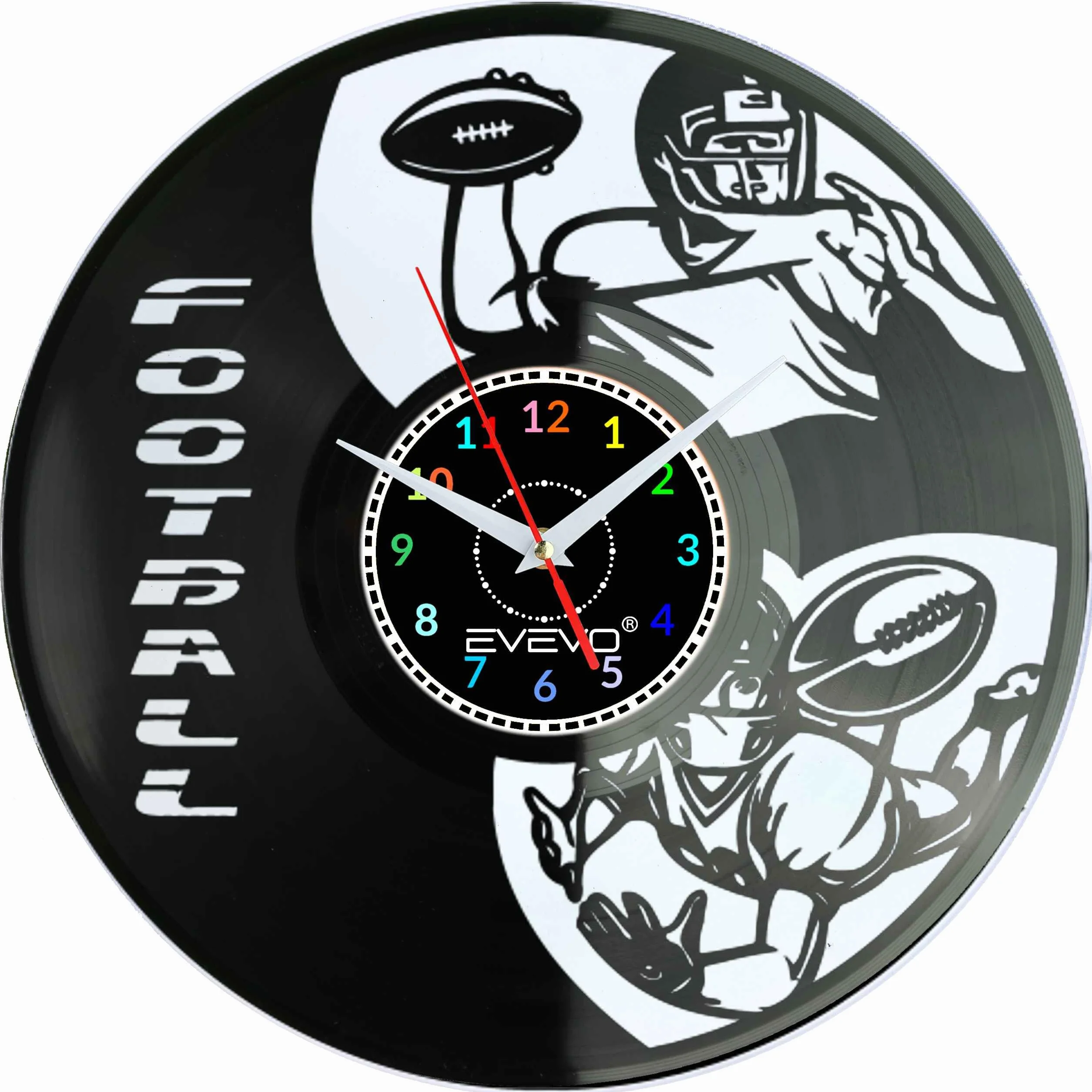 ZEGAR ŚCIENNY FOOTBALL AMERYKAŃSKI FLUORESCENCYJNE TŁO PŁYTA WINYLOWA PREZENT UPOMINEK GIFT SOUVENIR EVEVO F0067