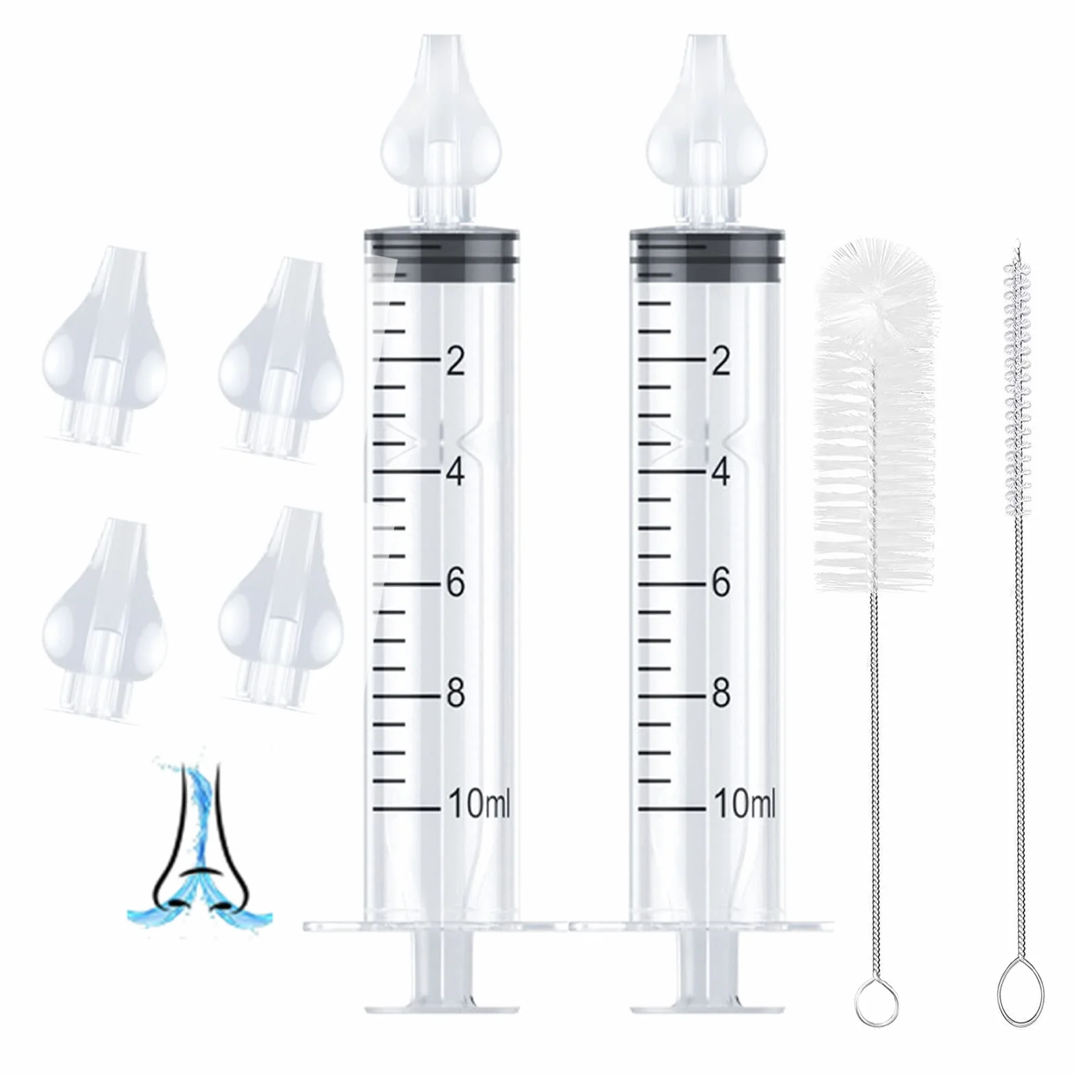 Sugeru Aspirator do Nosa dla Niemowląt, Irygator do Nosa Wielokrotnego Użytku, Przenośny Zestaw do Płukania Nosa (2pcs)